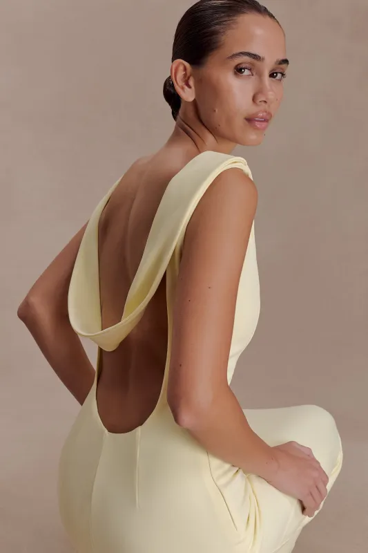 Galilea Crepe Draped Maxi Dress - Lemon sold by Meshki