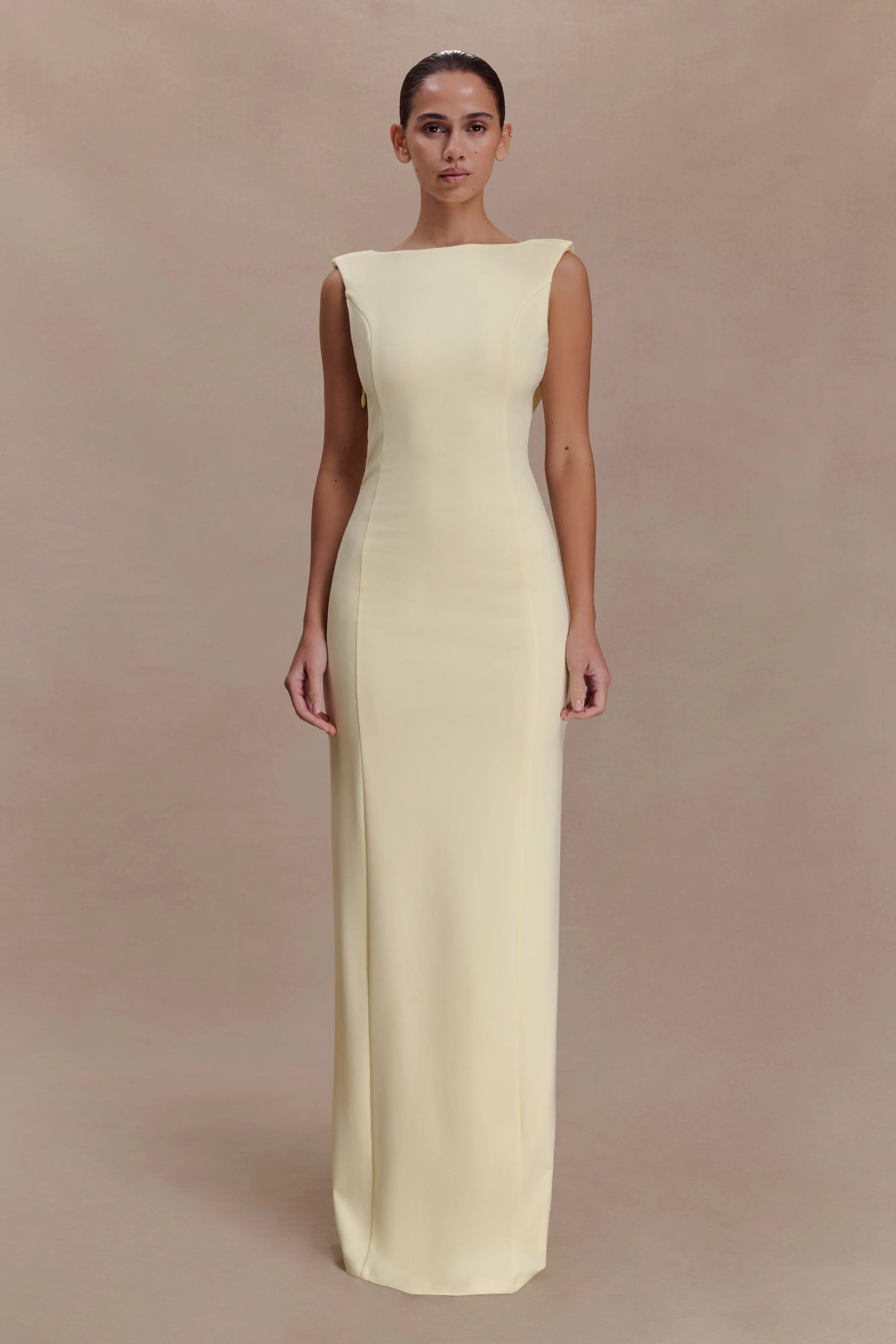 Galilea Crepe Draped Maxi Dress - Lemon sold by Meshki product image thumbnail 2