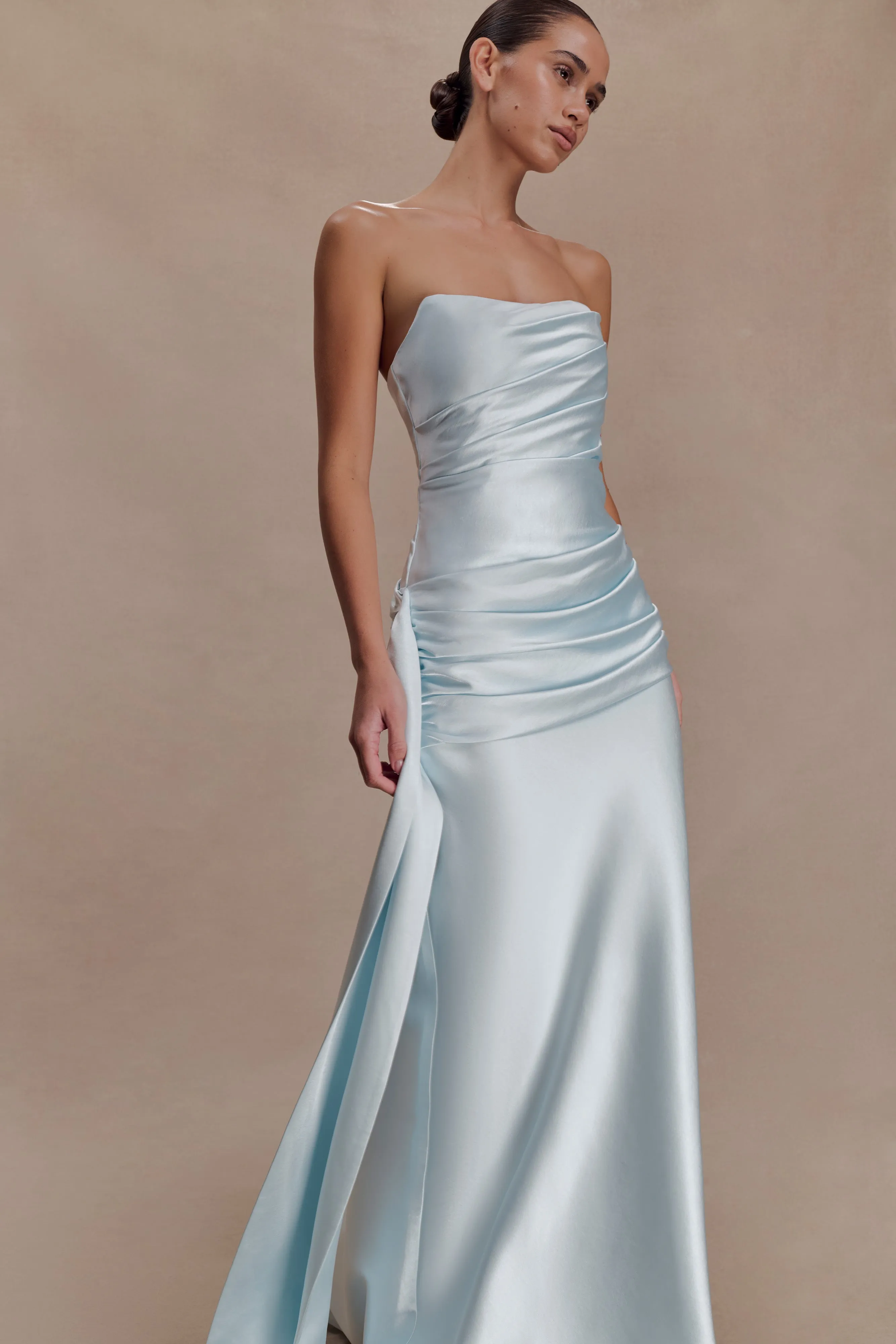 Sarah Strapless Maxi Dress With Waist Tie - Ice Blue sold by Meshki product image thumbnail 3