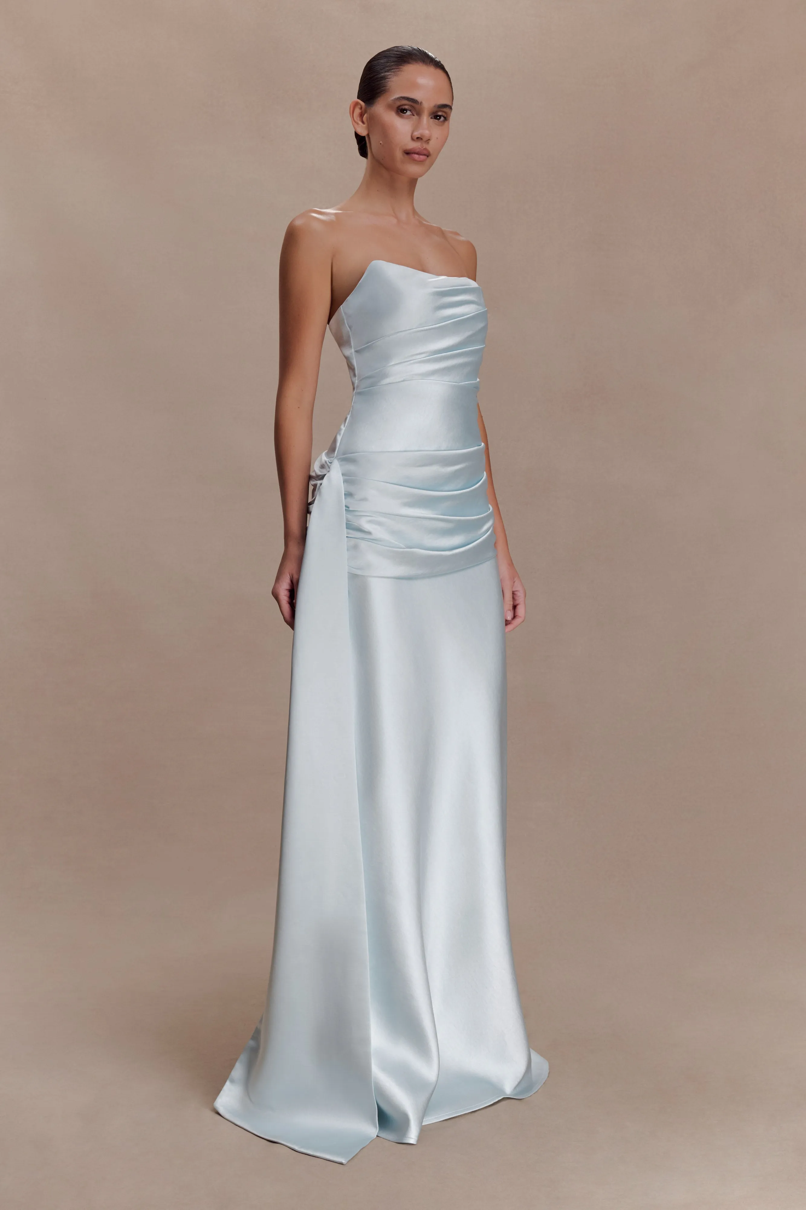 Sarah Strapless Maxi Dress With Waist Tie - Ice Blue sold by Meshki product image thumbnail 4