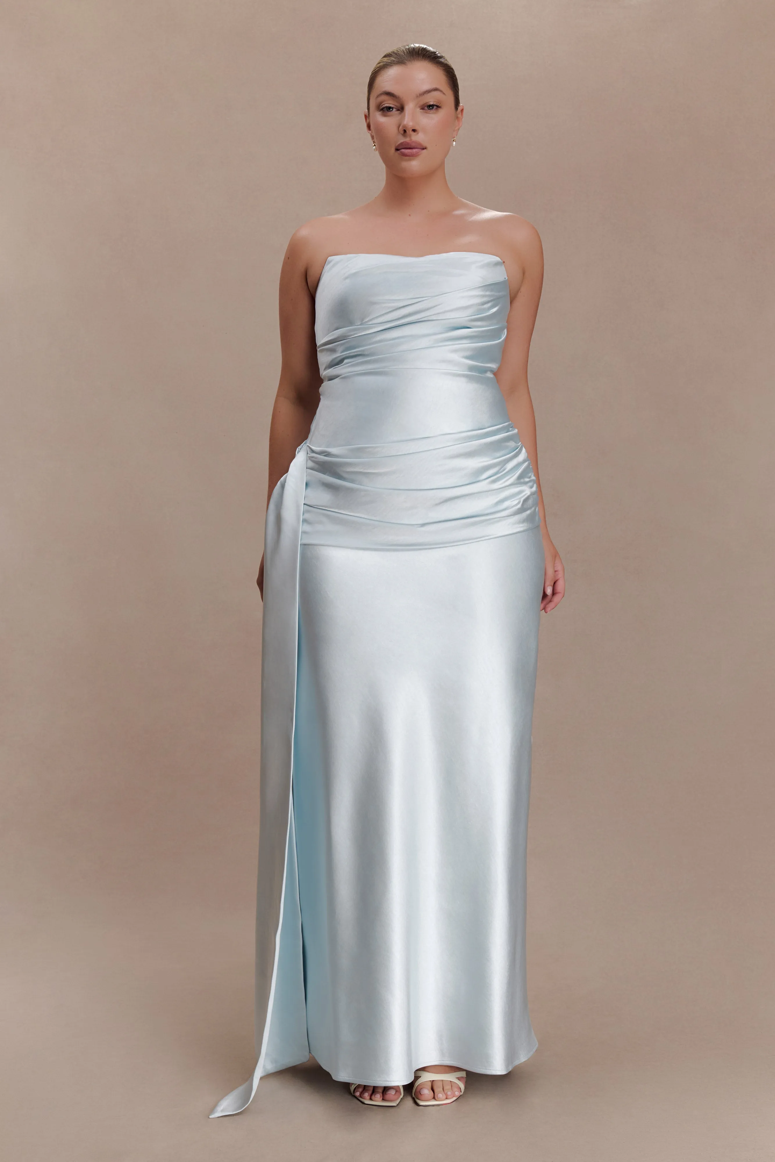 Sarah Strapless Maxi Dress With Waist Tie - Ice Blue sold by Meshki product image thumbnail 5