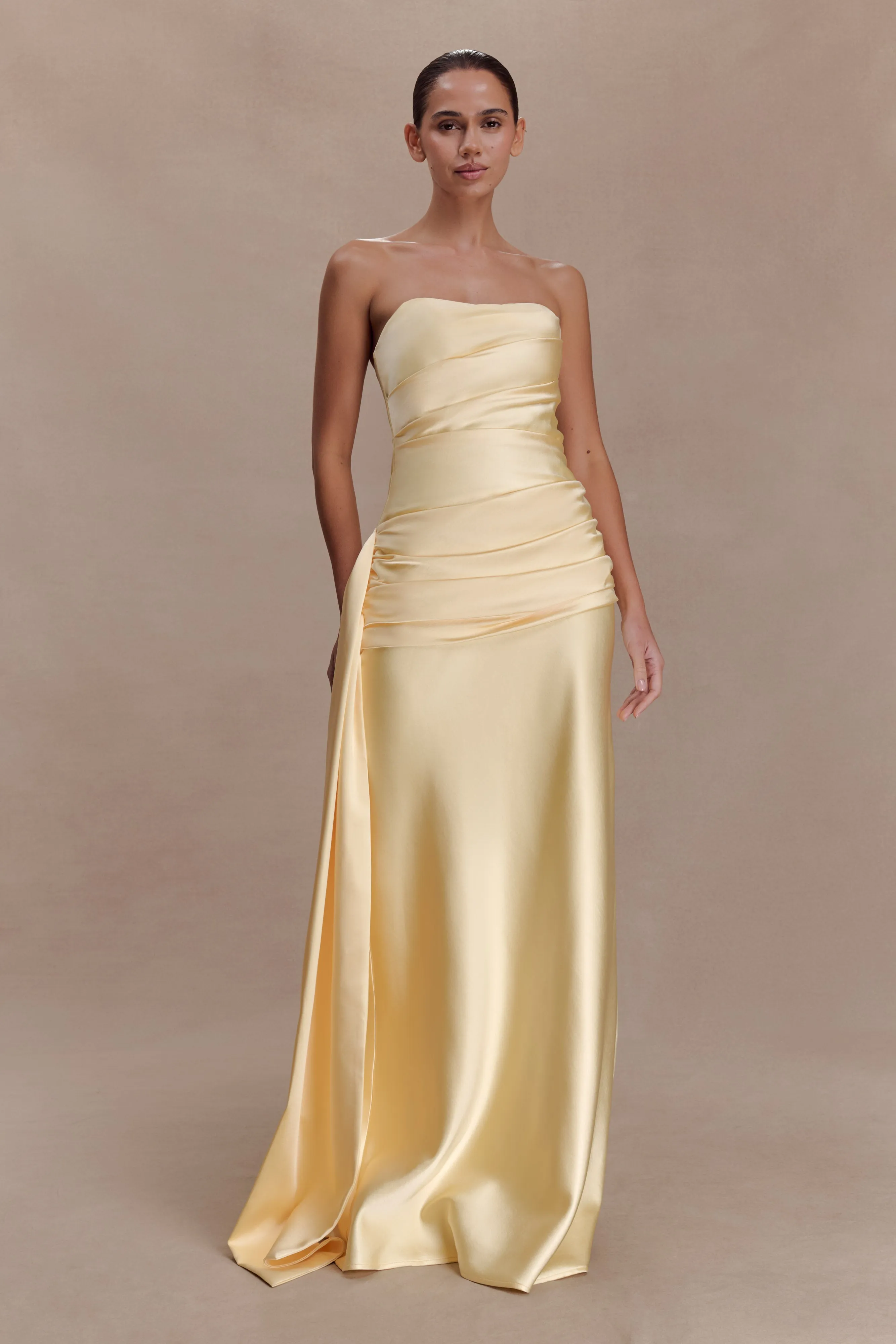 Sarah Strapless Maxi Dress With Waist Tie - Lemon sold by Meshki product image thumbnail 5