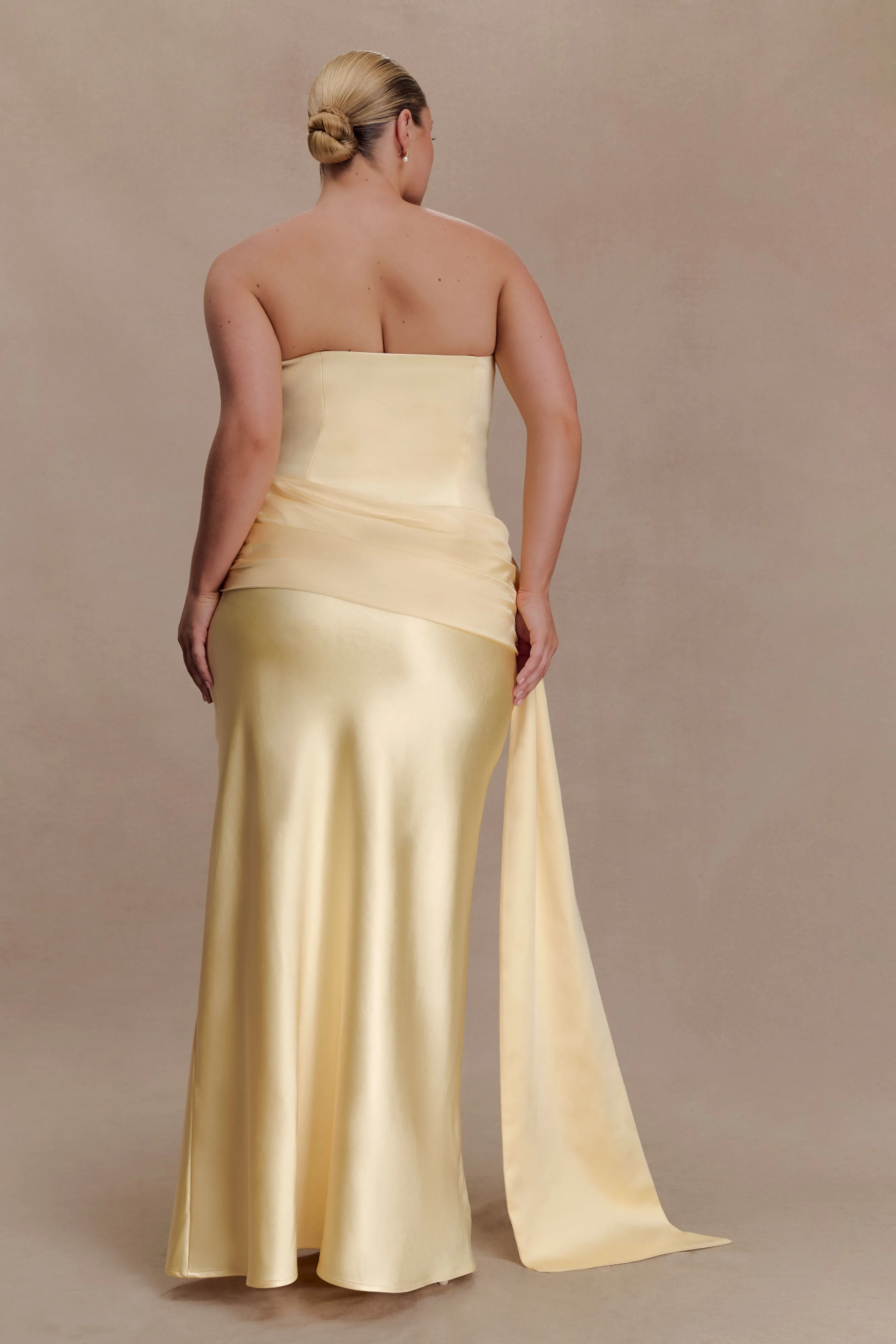 Sarah Strapless Maxi Dress With Waist Tie - Lemon sold by Meshki product image thumbnail 2