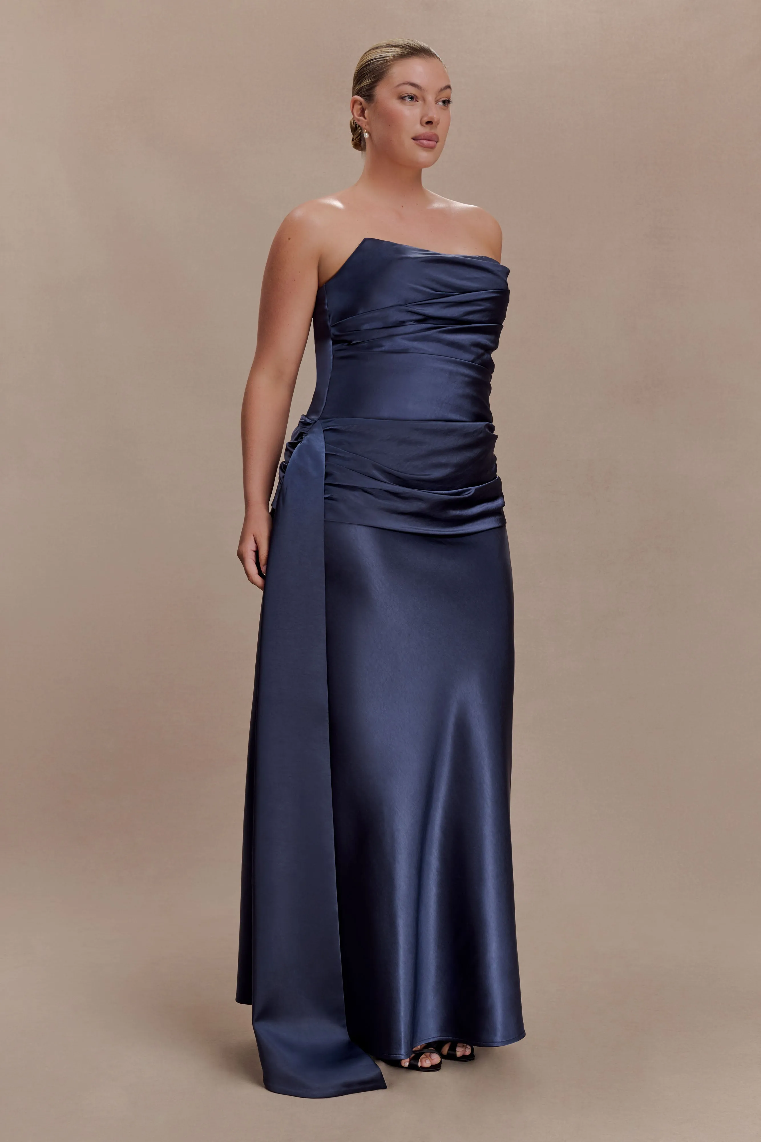 Sarah Strapless Maxi Dress With Waist Tie - Navy sold by Meshki product image thumbnail 5