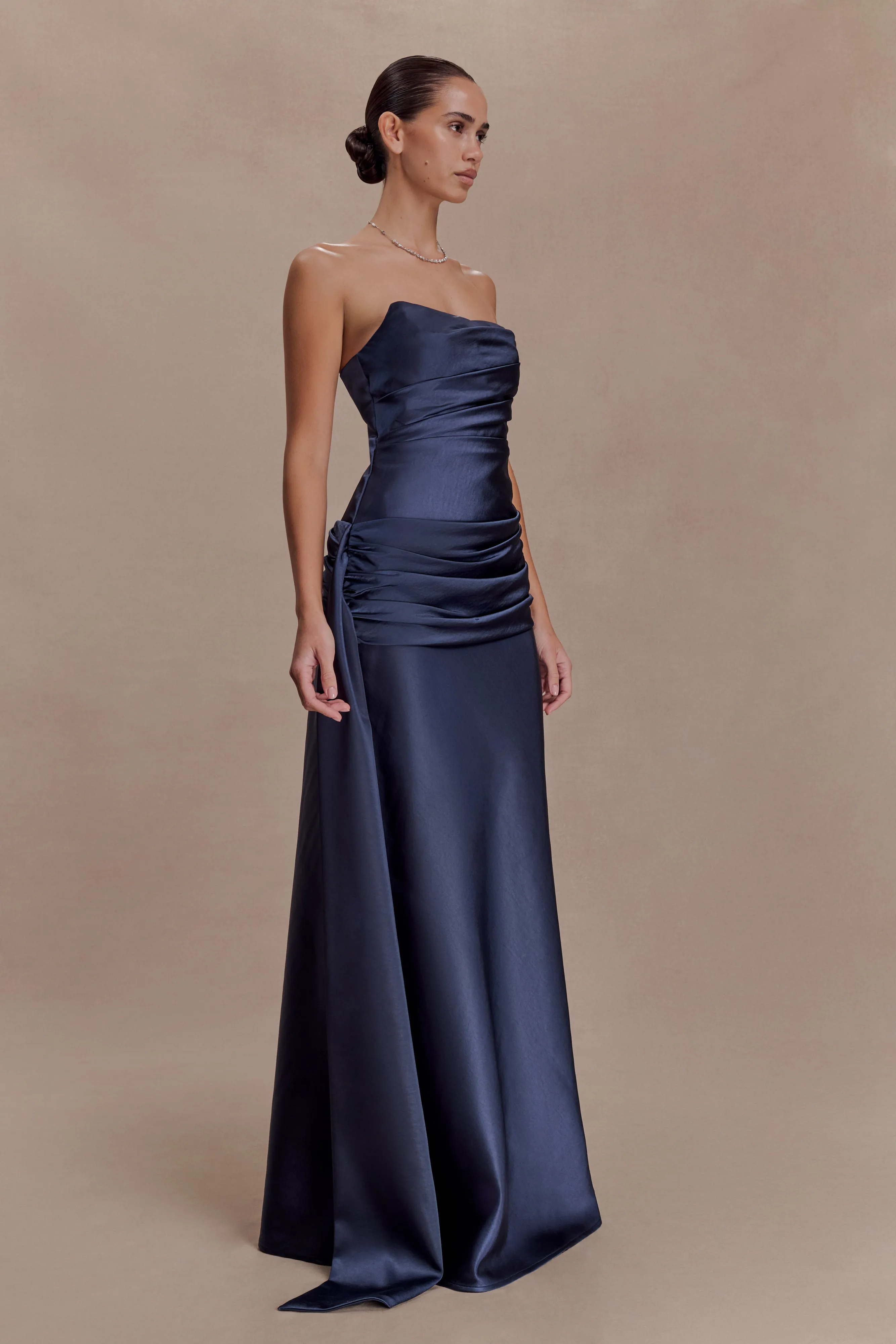 Sarah Strapless Maxi Dress With Waist Tie - Navy sold by Meshki product image thumbnail 2