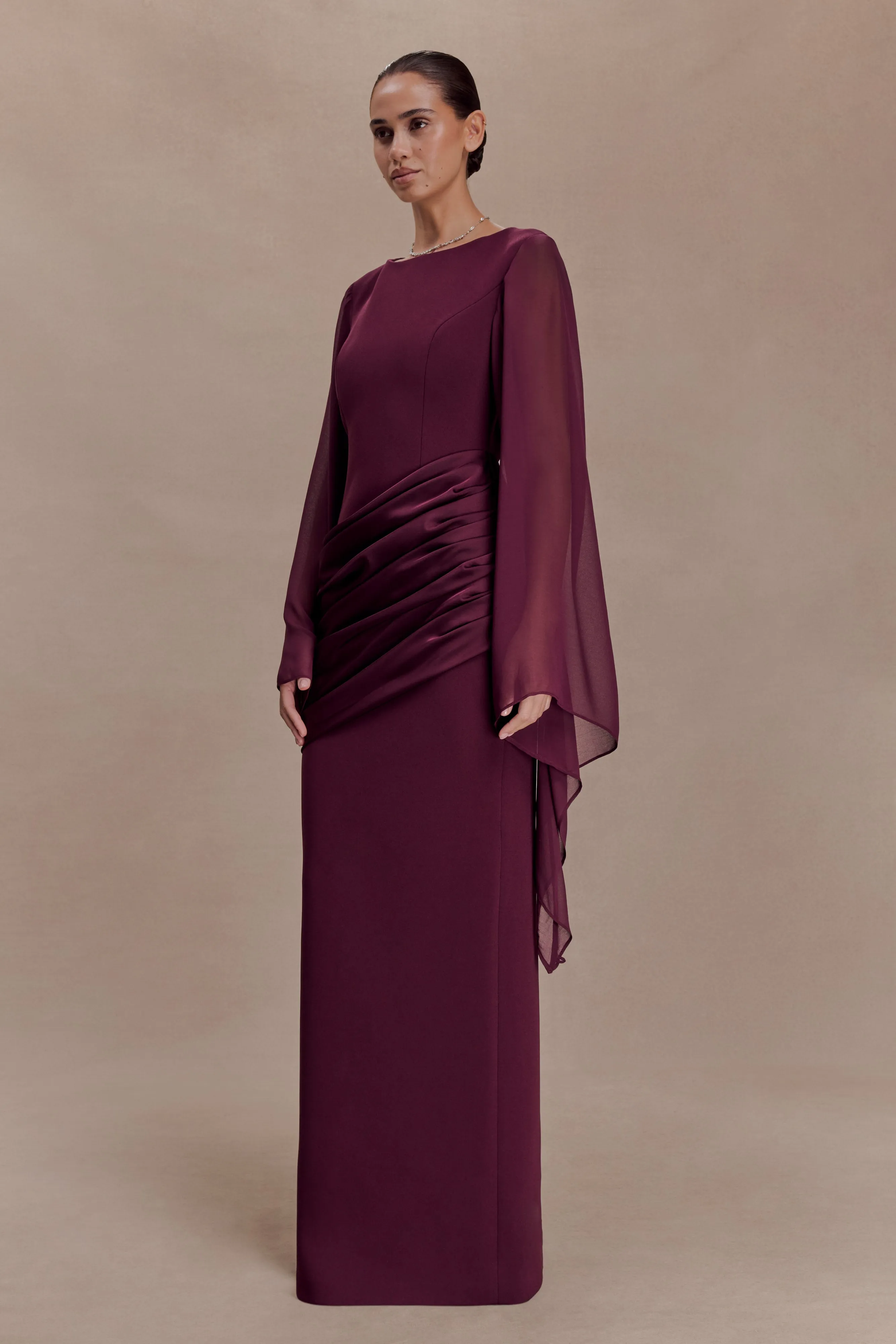 Samantha Waterfall Sleeves Maxi Dress - Wine sold by Meshki product image thumbnail 5