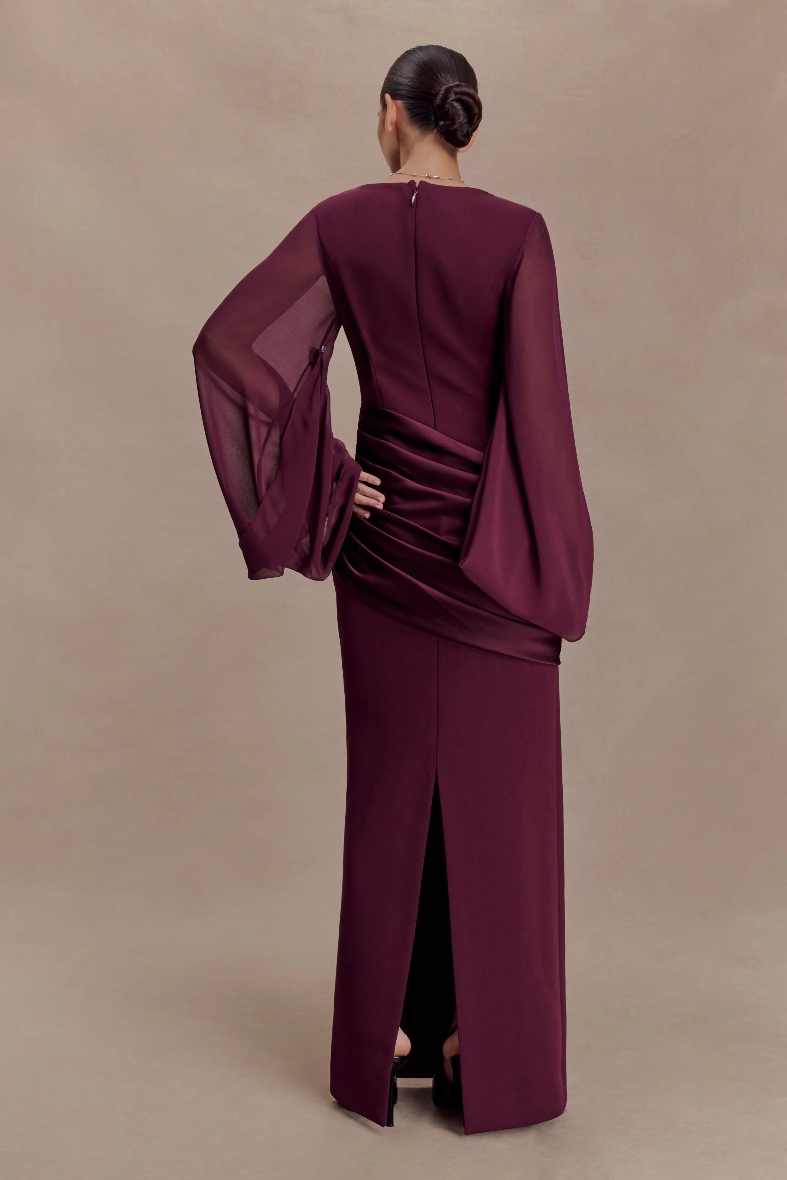 Samantha Waterfall Sleeves Maxi Dress - Wine sold by Meshki product image thumbnail 2