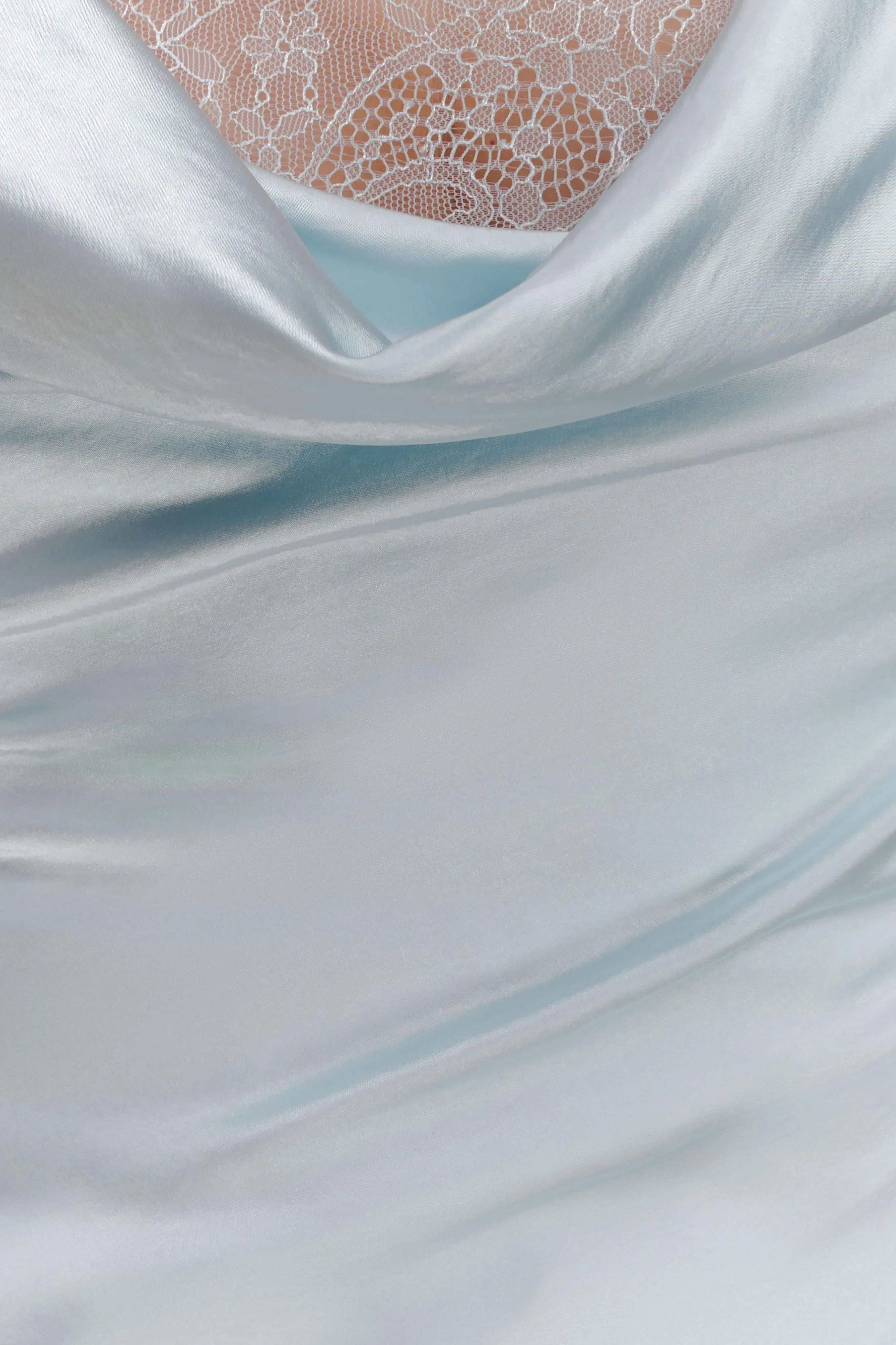 Ashley Cowl Neck Lace And Satin Maxi Dress - Ice Blue sold by Meshki product image thumbnail 5