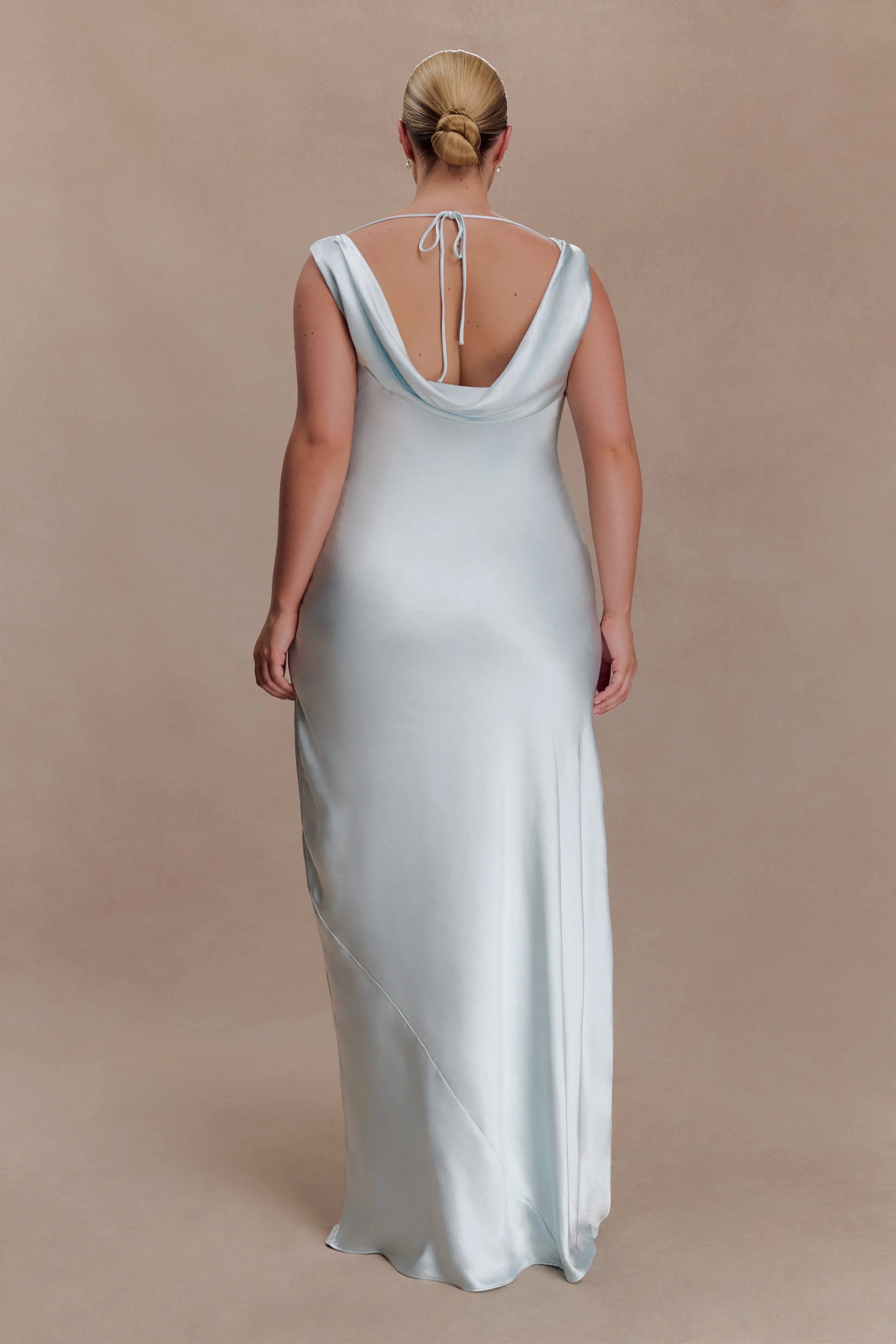 Ashley Cowl Neck Lace And Satin Maxi Dress - Ice Blue sold by Meshki product image thumbnail 2