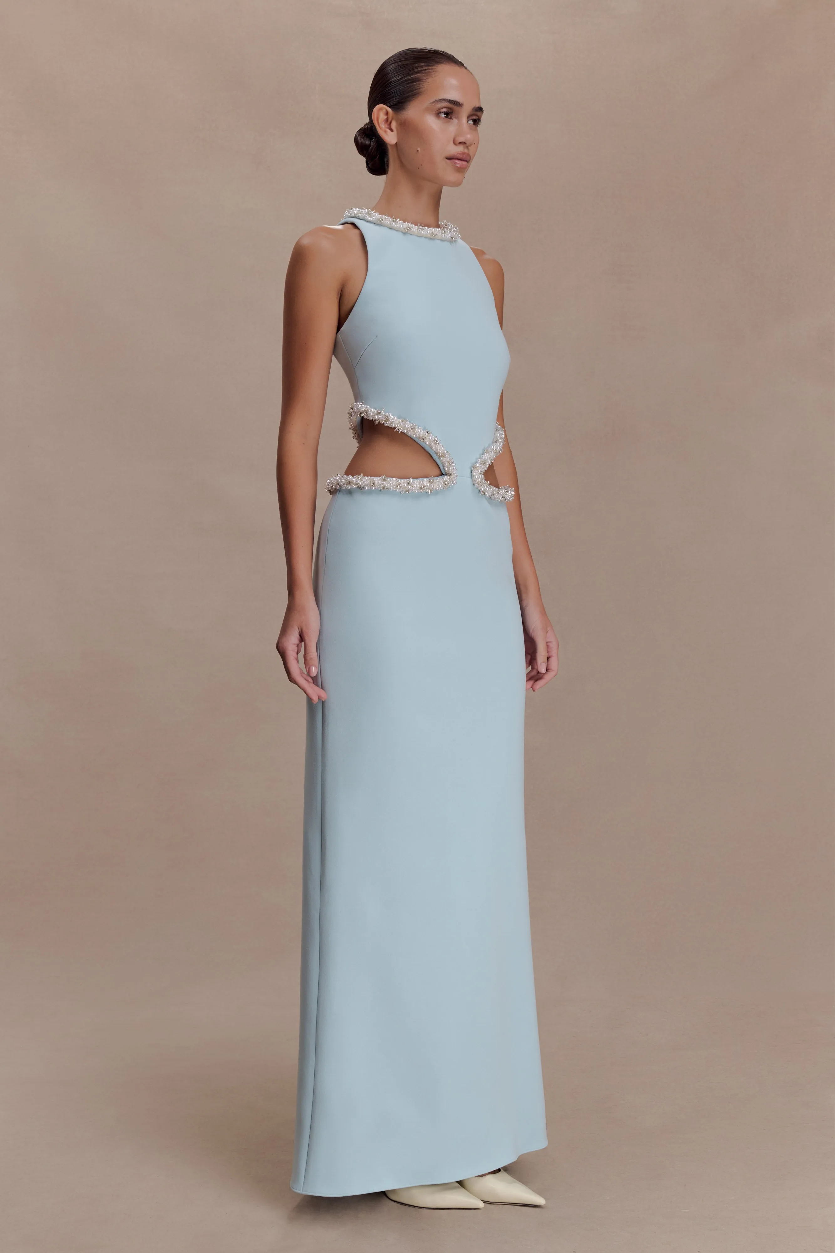 Nicole Embellished Cut Out Maxi Dress - Pale Blue sold by Meshki product image thumbnail 4