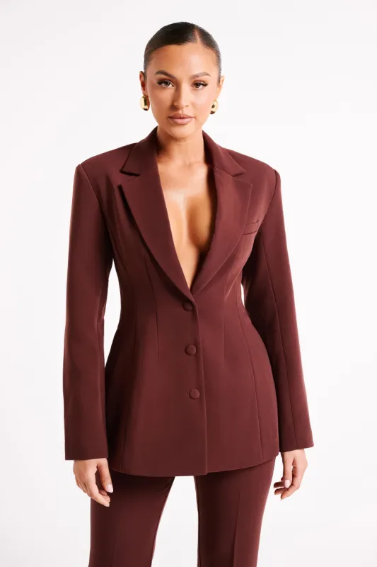 Greer Hourglass Suiting Blazer - Dark Chocolate sold by Meshki