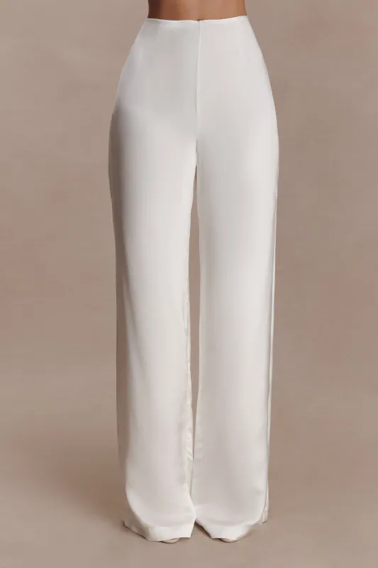Sydney Straight Leg Satin Pants - Ivory made by Meshki