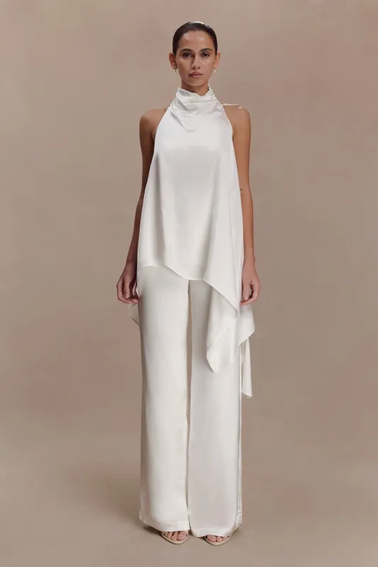 Sydney Asymmetrical Satin Halter Top - Ivory sold by Meshki