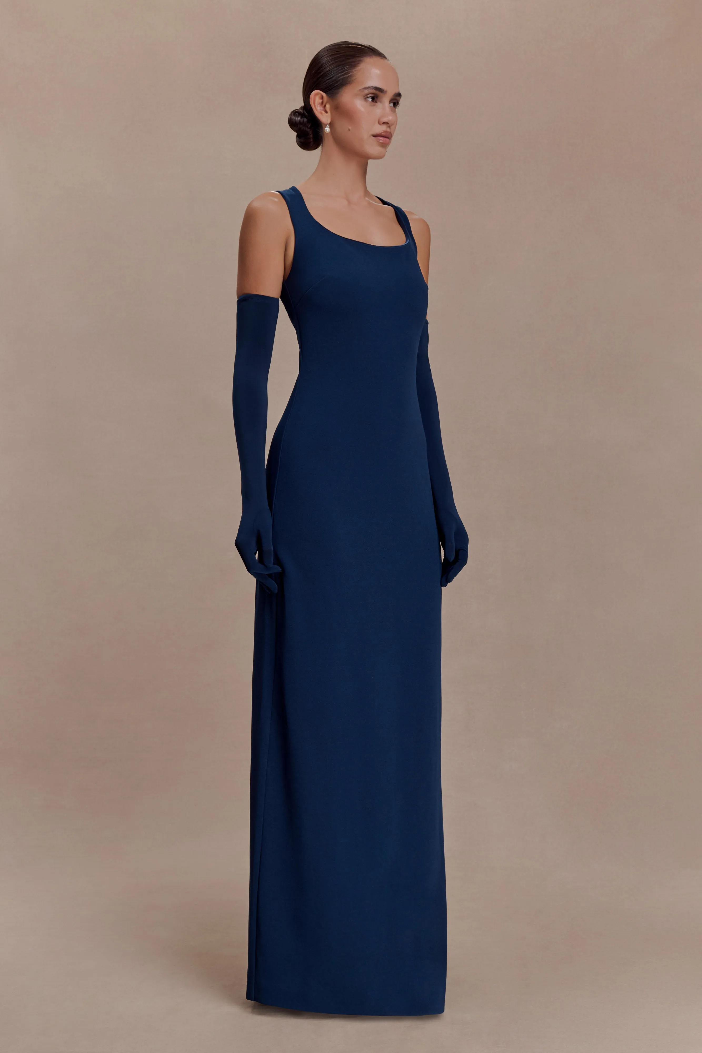 Rhea Detachable Cape Jersey Maxi Dress - Navy sold by Meshki product image thumbnail 5
