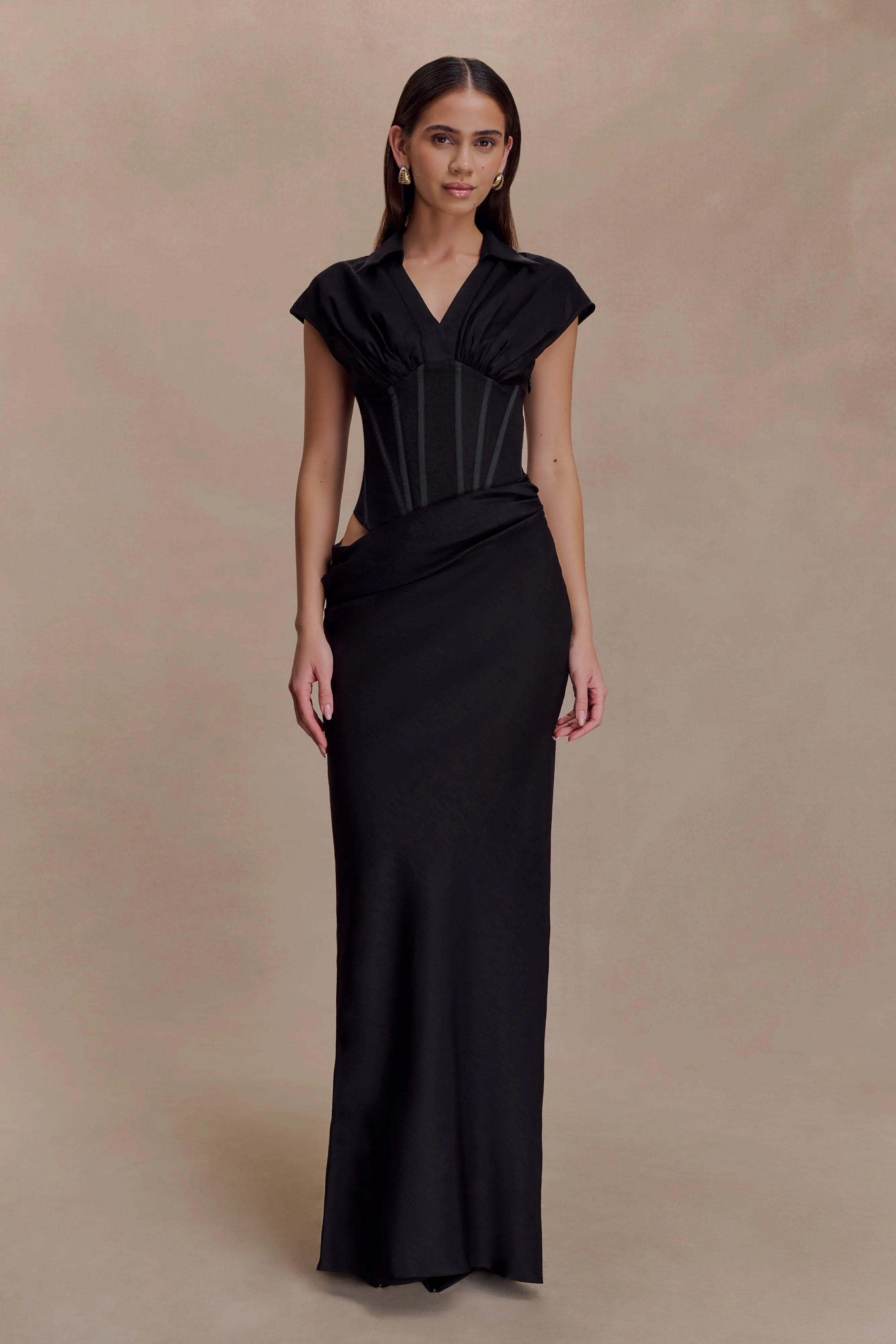 Saphira Shirt Corset Maxi Dress - Black sold by Meshki product image thumbnail 5
