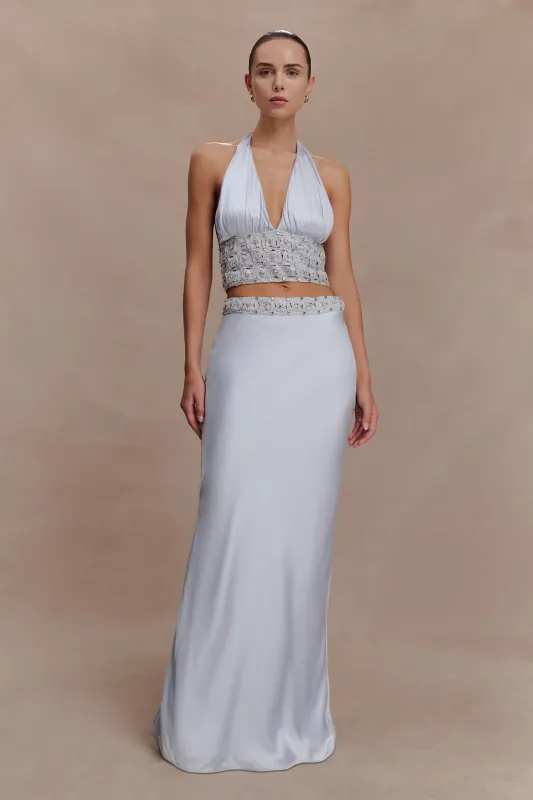 Clementine Chiffon Hand Beaded Maxi Skirt - Pale Blue made by Meshki