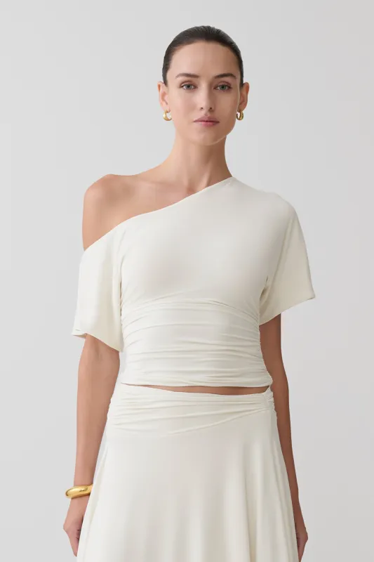 Luu Off Shoulder Slinky Top - Ivory made by Meshki