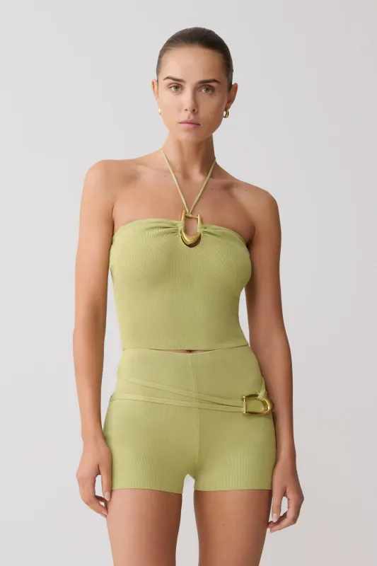 Dimitri Knit Halter Top With Hardware - Light Olive made by Meshki