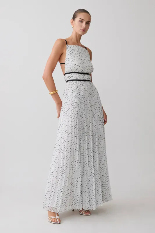 Clarisse Pleated Maxi Dress - Polka Dot sold by Meshki