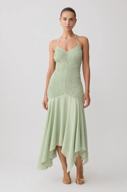 Evelyn Shirred Chiffon Maxi Dress - Sage sold by Meshki