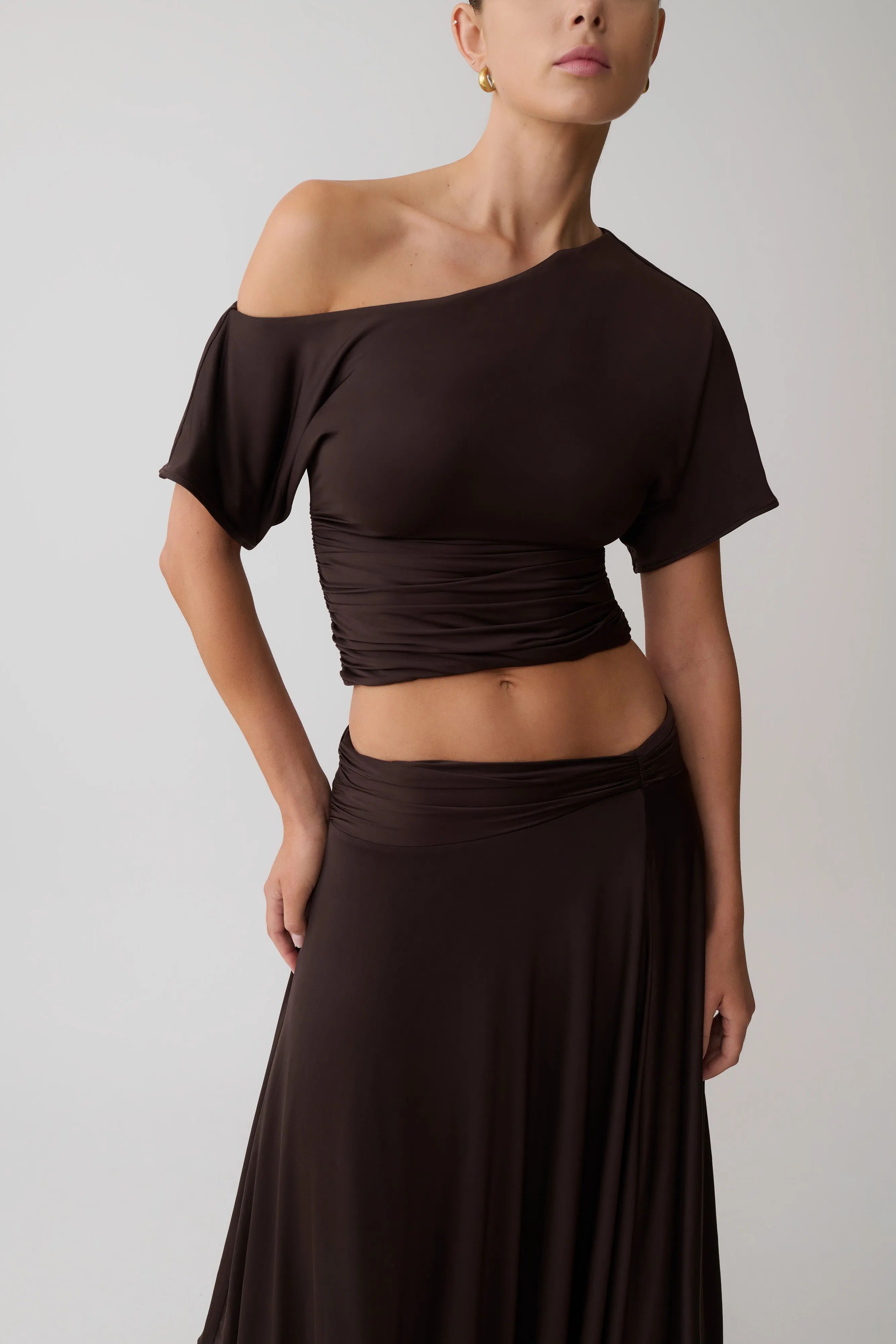 Luu Off Shoulder Slinky Top - Dark Chocolate sold by Meshki product image thumbnail 3