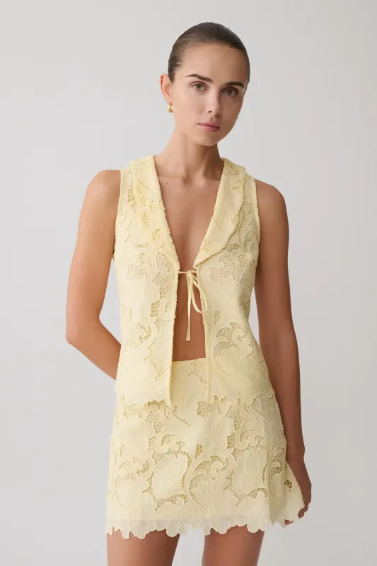 Tessa Broderie Tie Front Sleeveless Top - Lemon made by Meshki