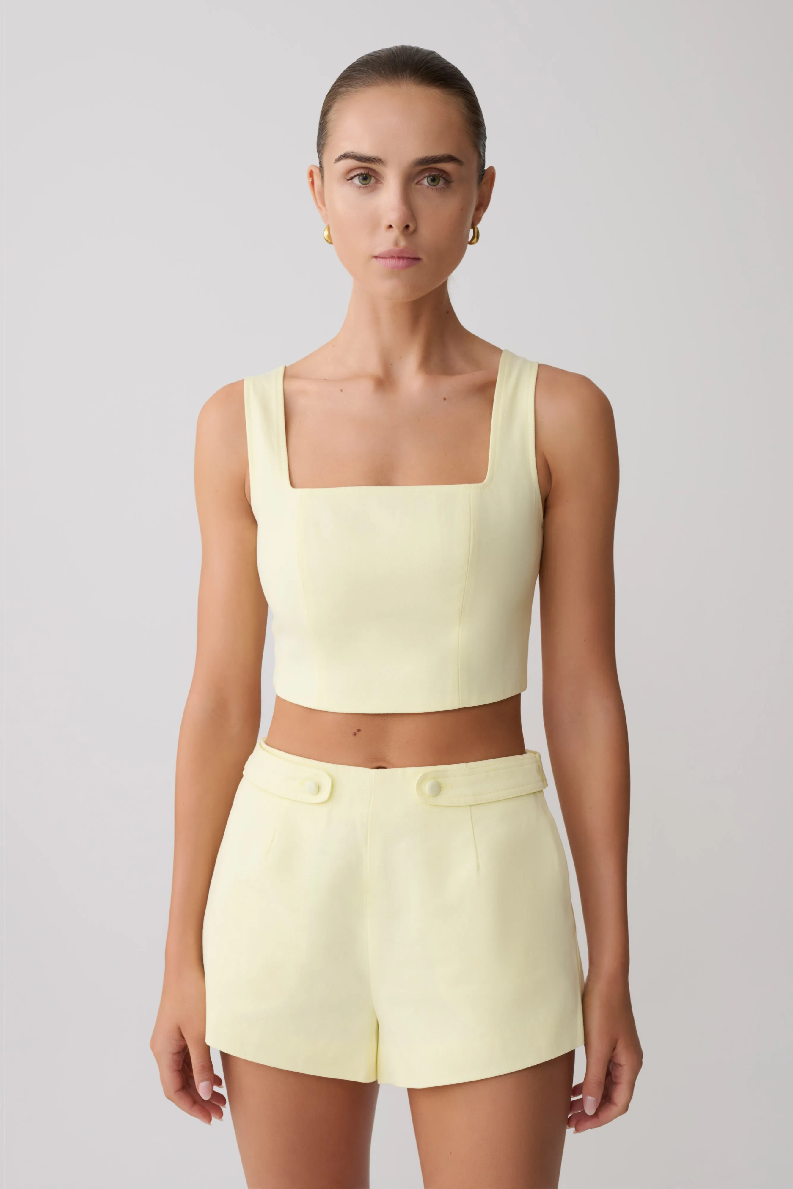 Josephine Crop Top With Open Back - Lemon sold by Meshki