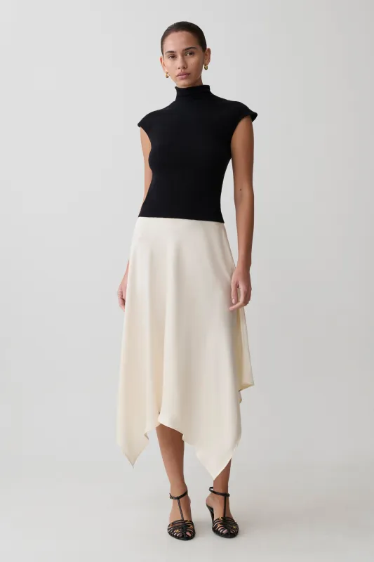 Coralie Asymmetric Satin Midi Skirt - Ivory sold by Meshki