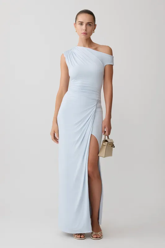 Alyn Off Shoulder Draped Maxi Dress - Pale Blue sold by Meshki
