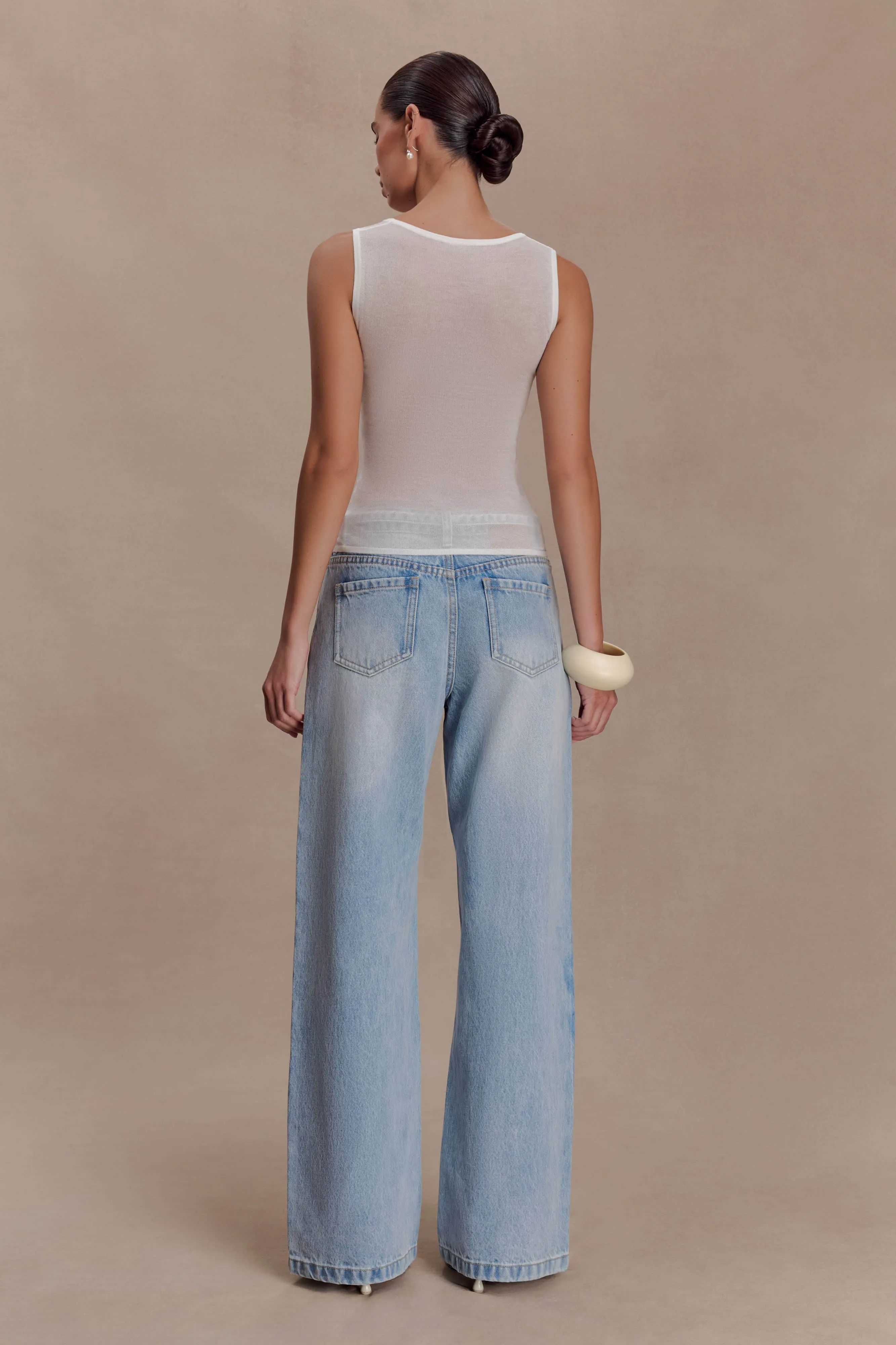 Perrie Mid Rise Straight Leg Tie Jeans - Washed Light Blue sold by Meshki product image thumbnail 2