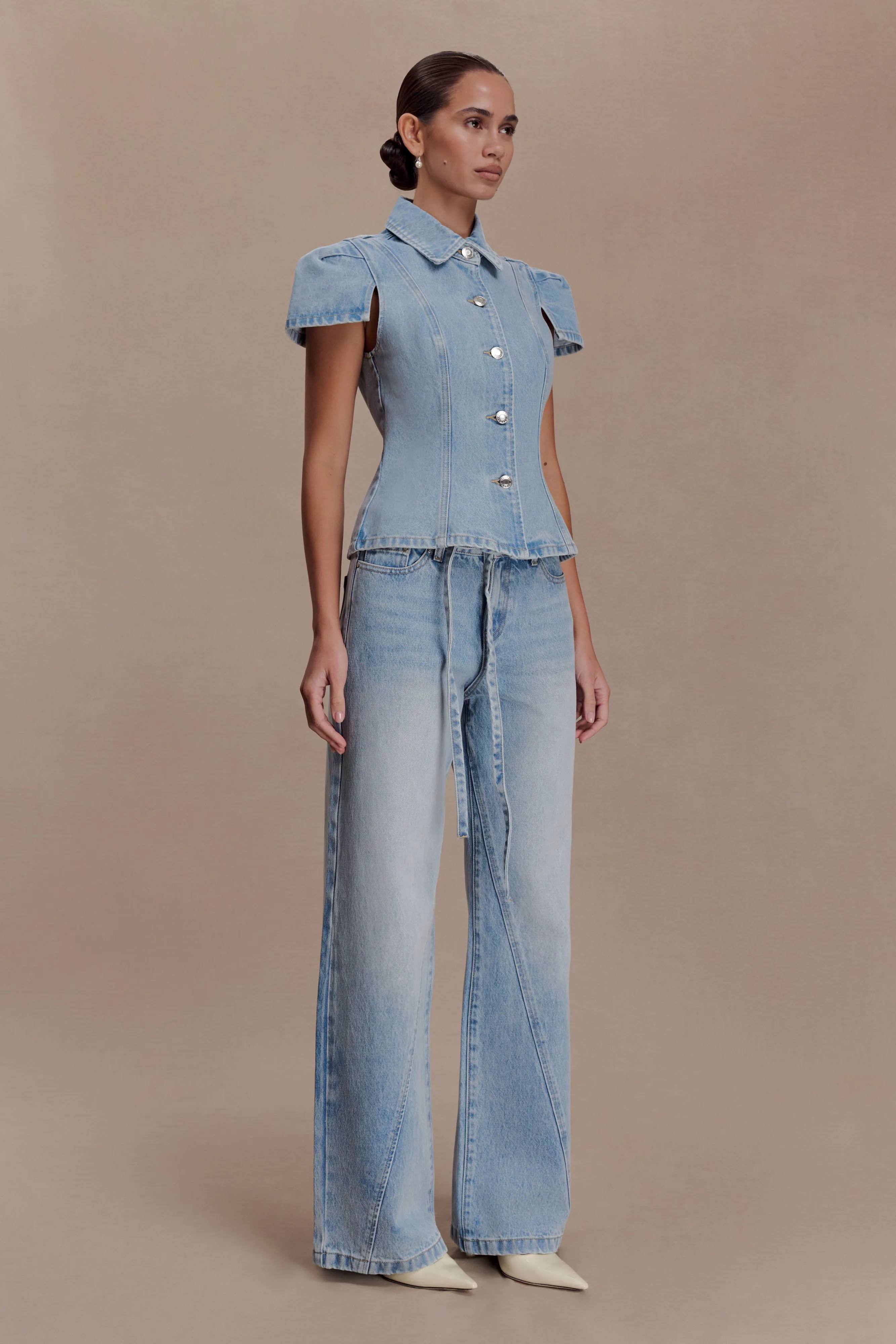 Bently Short Sleeve Denim Top - Washed Light Blue sold by Meshki product image thumbnail 4