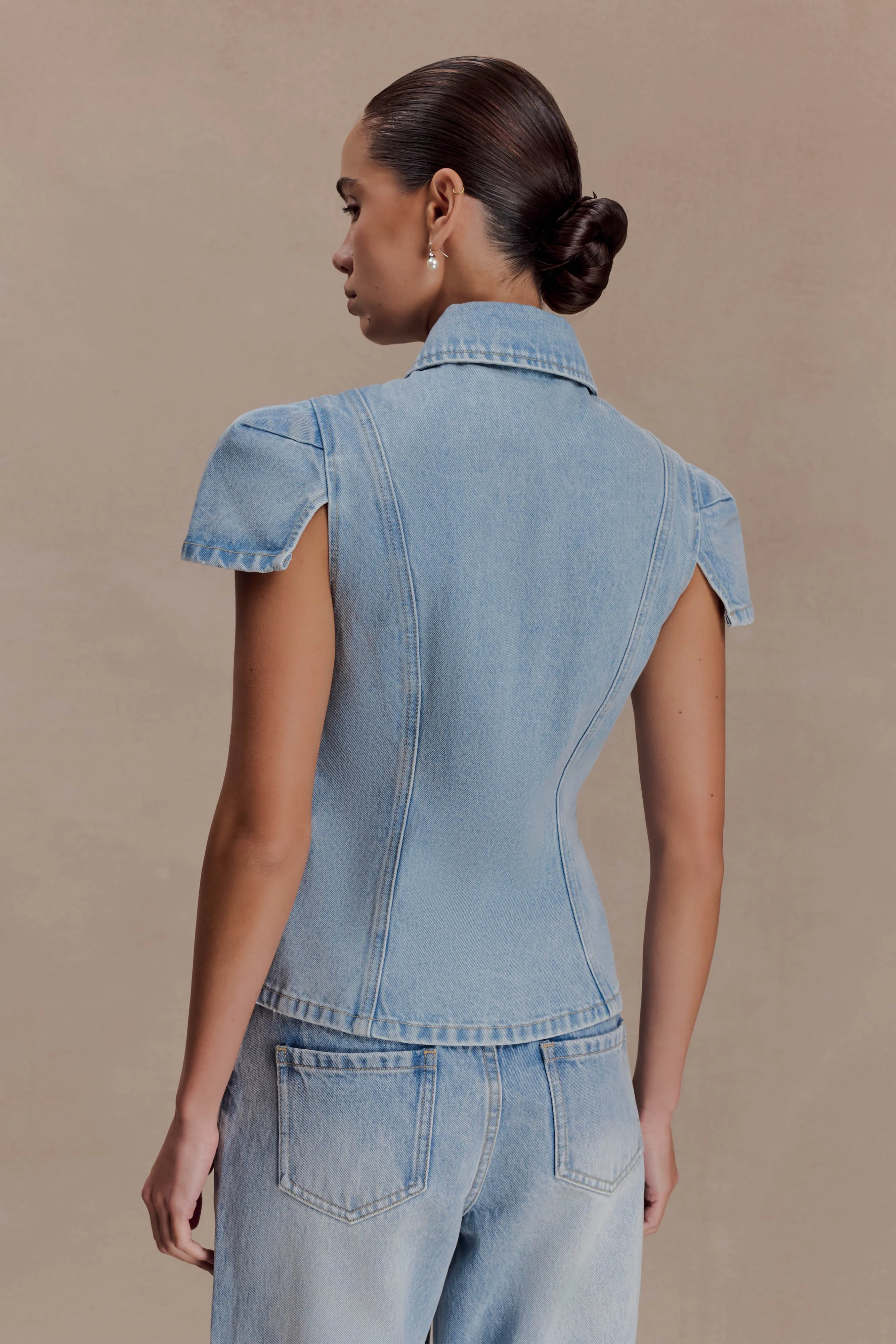 Bently Short Sleeve Denim Top - Washed Light Blue sold by Meshki product image thumbnail 2
