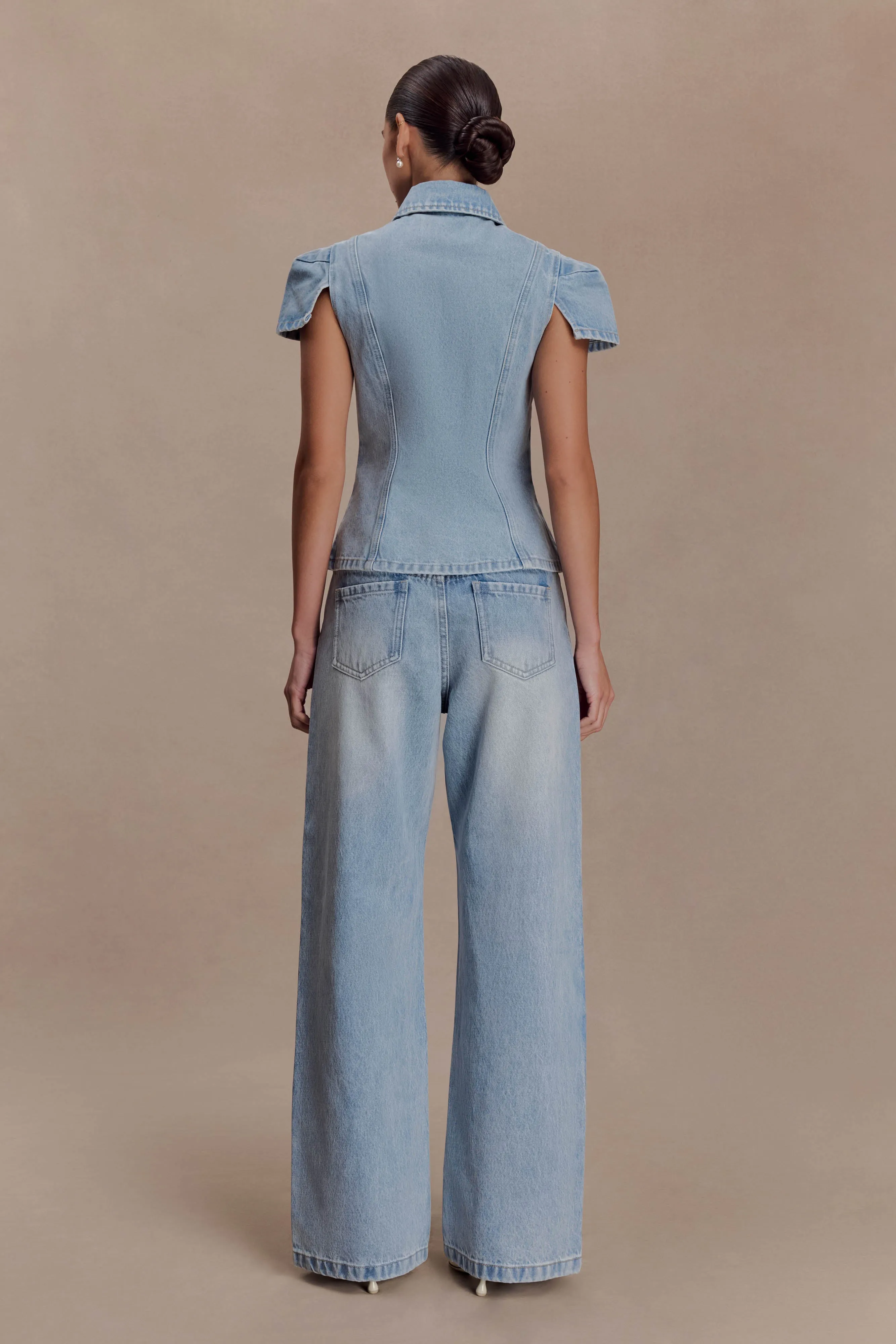 Bently Short Sleeve Denim Top - Washed Light Blue sold by Meshki product image thumbnail 5