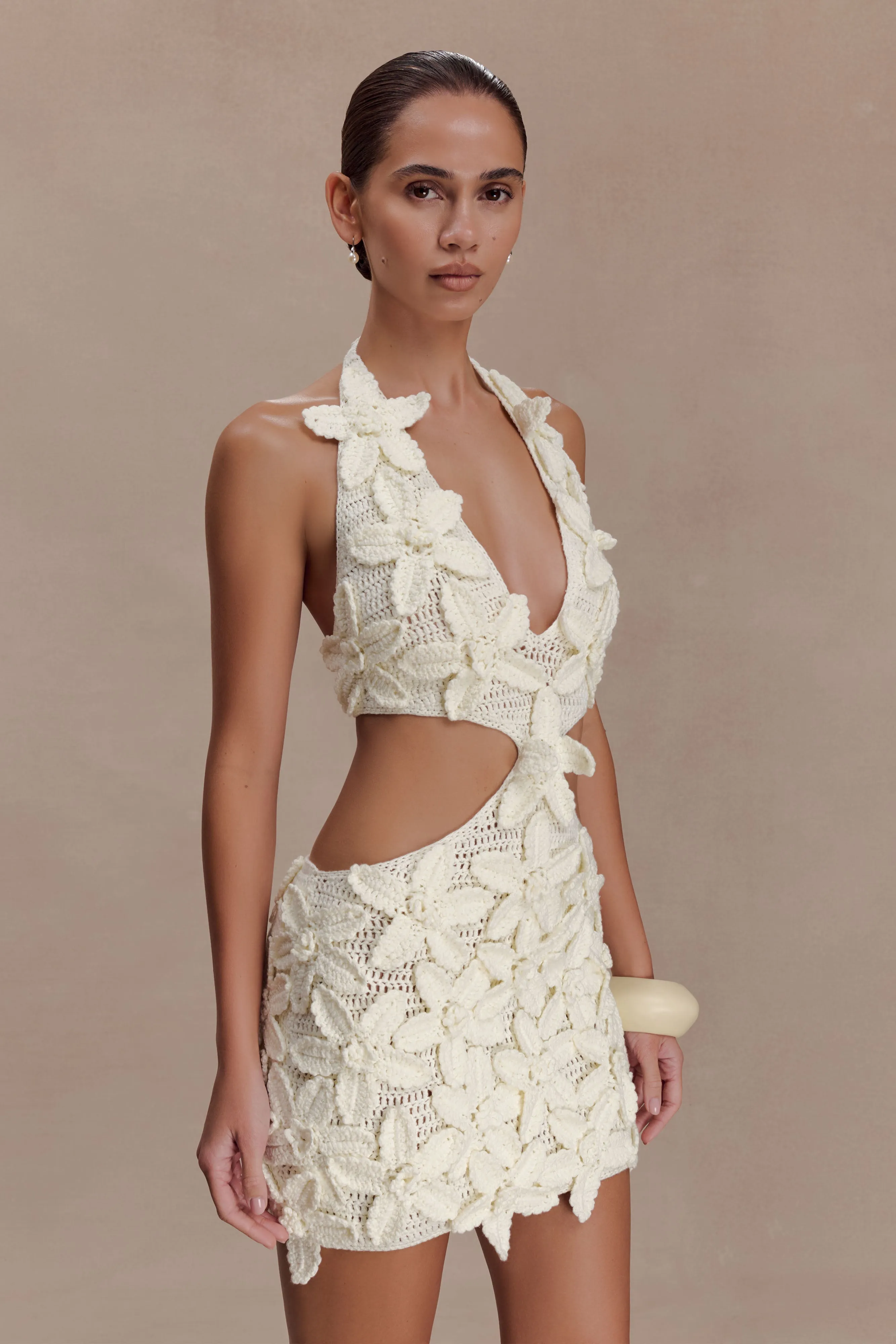 Jaylene Floral Crochet Mini Dress - White sold by Meshki product image thumbnail 3