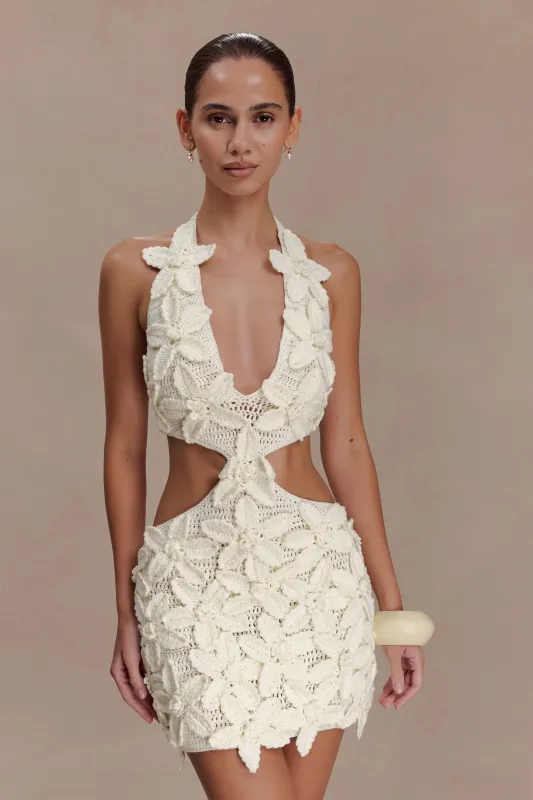 Jaylene Floral Crochet Mini Dress - White made by Meshki