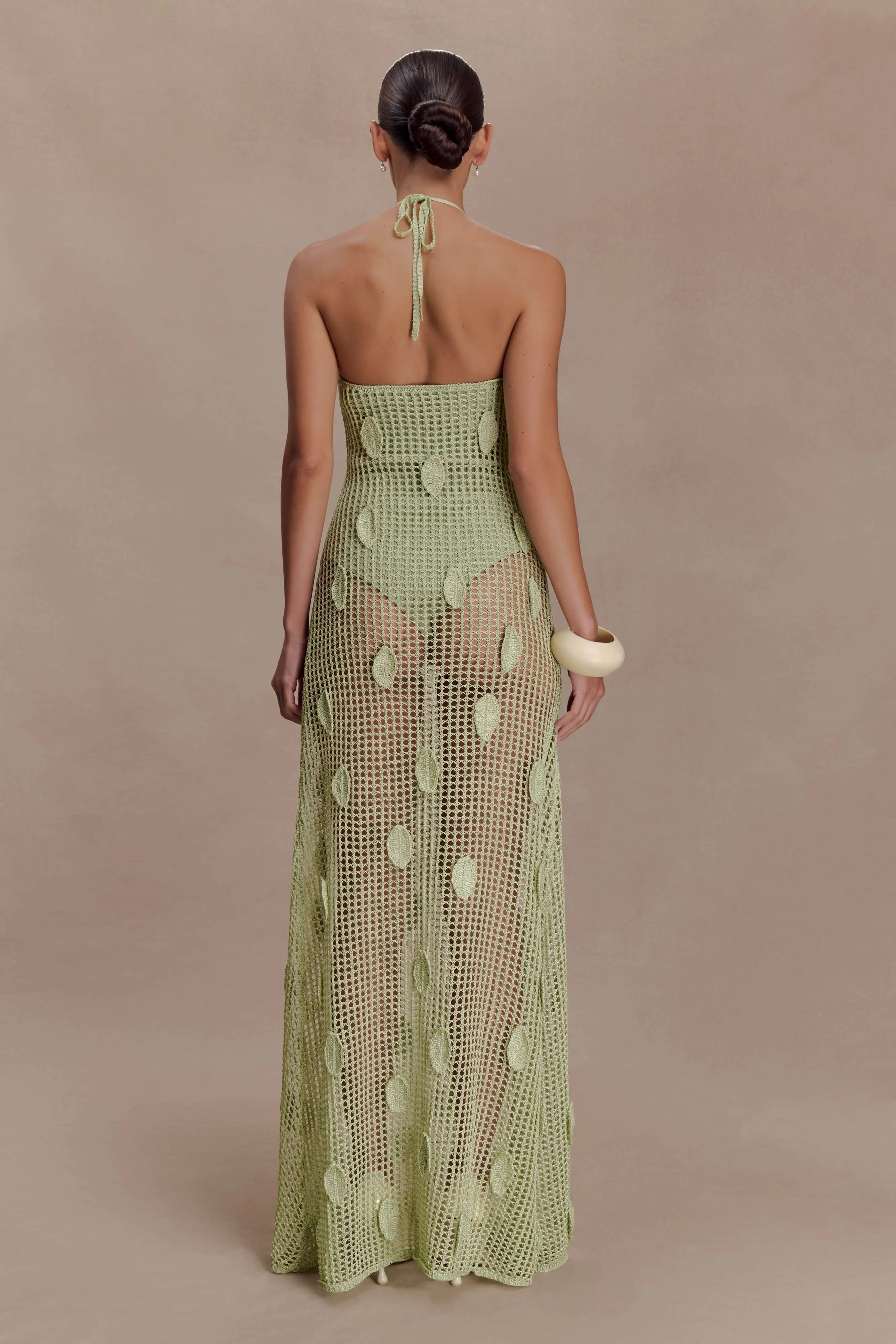 Elfie Crochet Halter Maxi Dress - Pastel Green sold by Meshki product image thumbnail 2