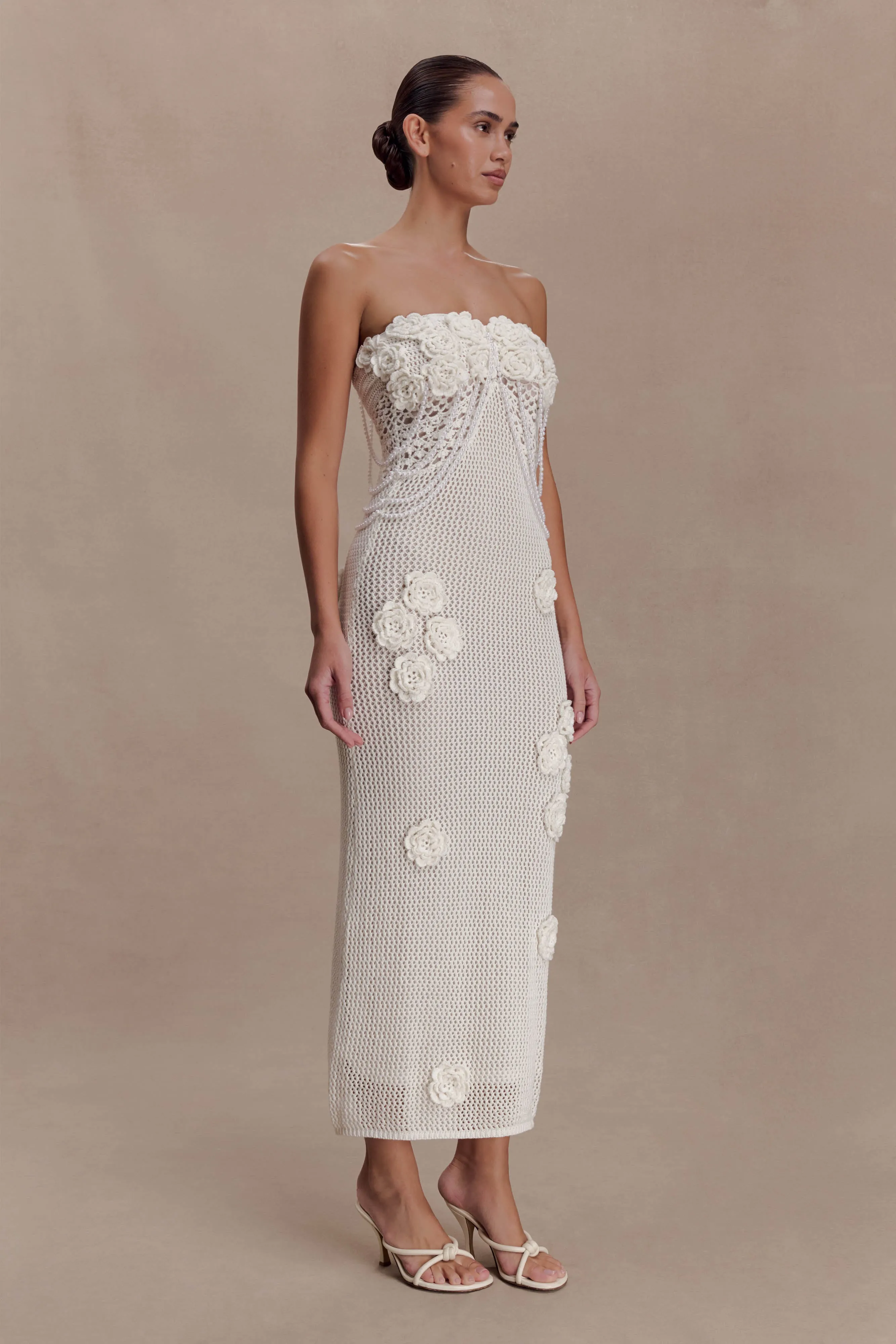 Samantha Crochet Midi Dress With Flowers - Ivory sold by Meshki product image thumbnail 4