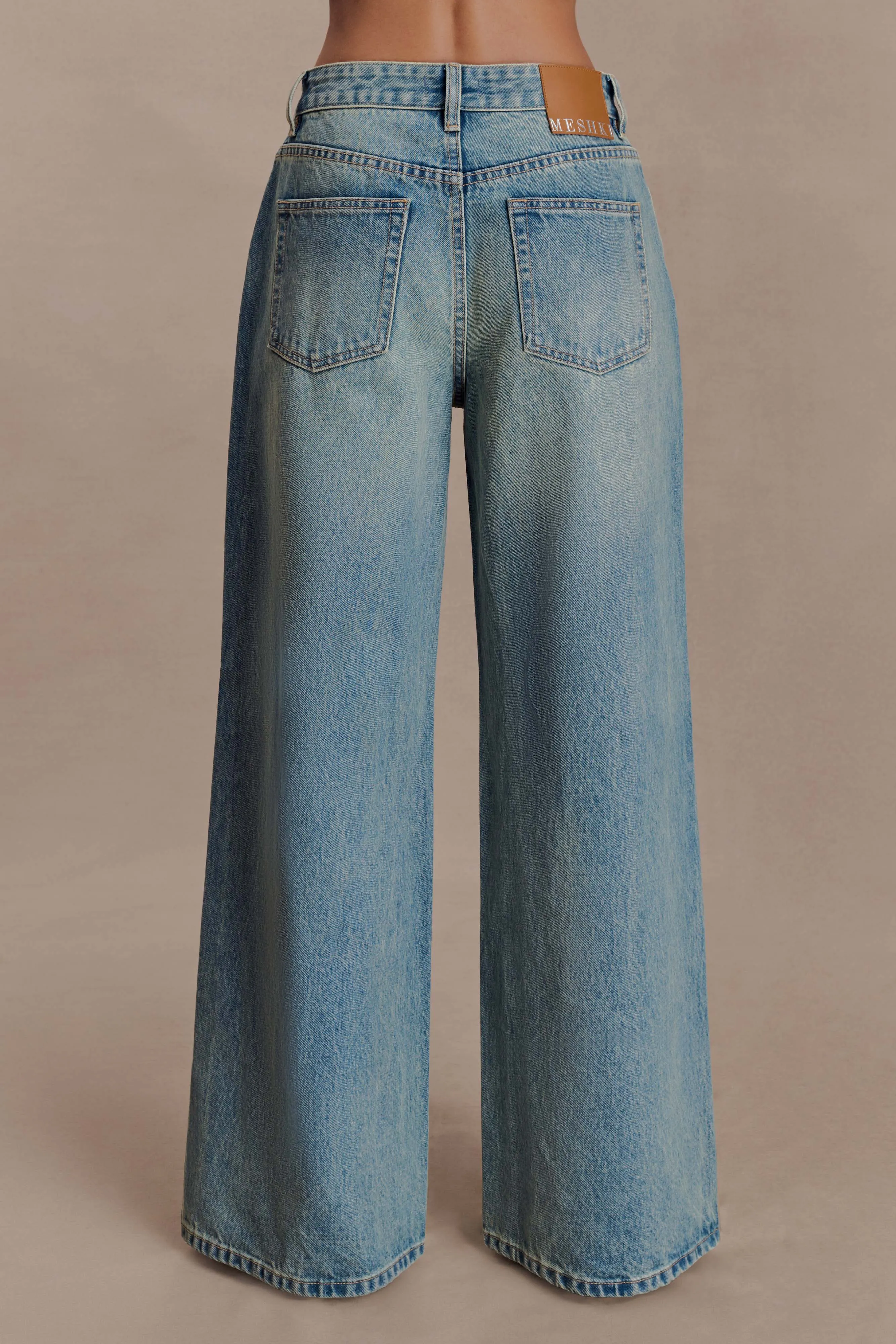 Romi Mid Rise Wide Leg Jeans - Faded Mid Blue sold by Meshki product image thumbnail 5