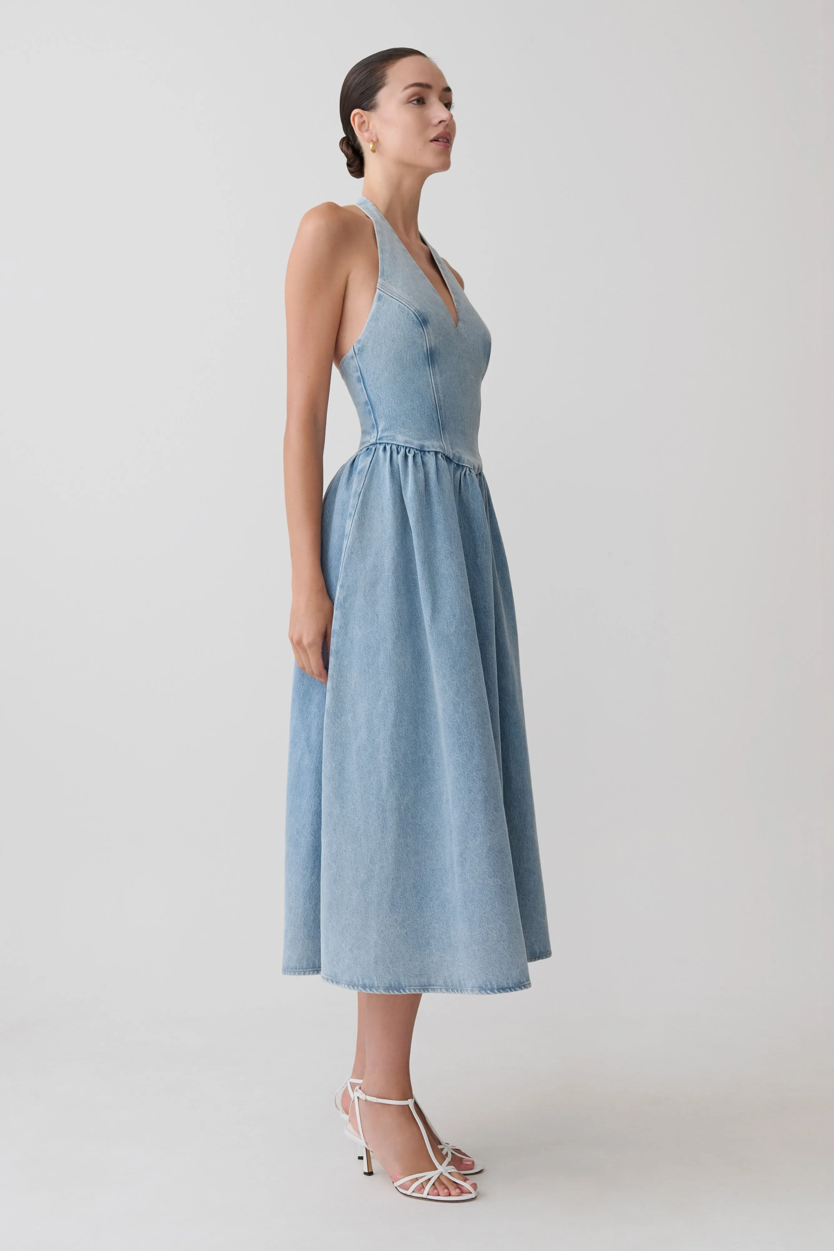 Miller Denim Halter Midi Dress - Classic Blue sold by Meshki product image thumbnail 4