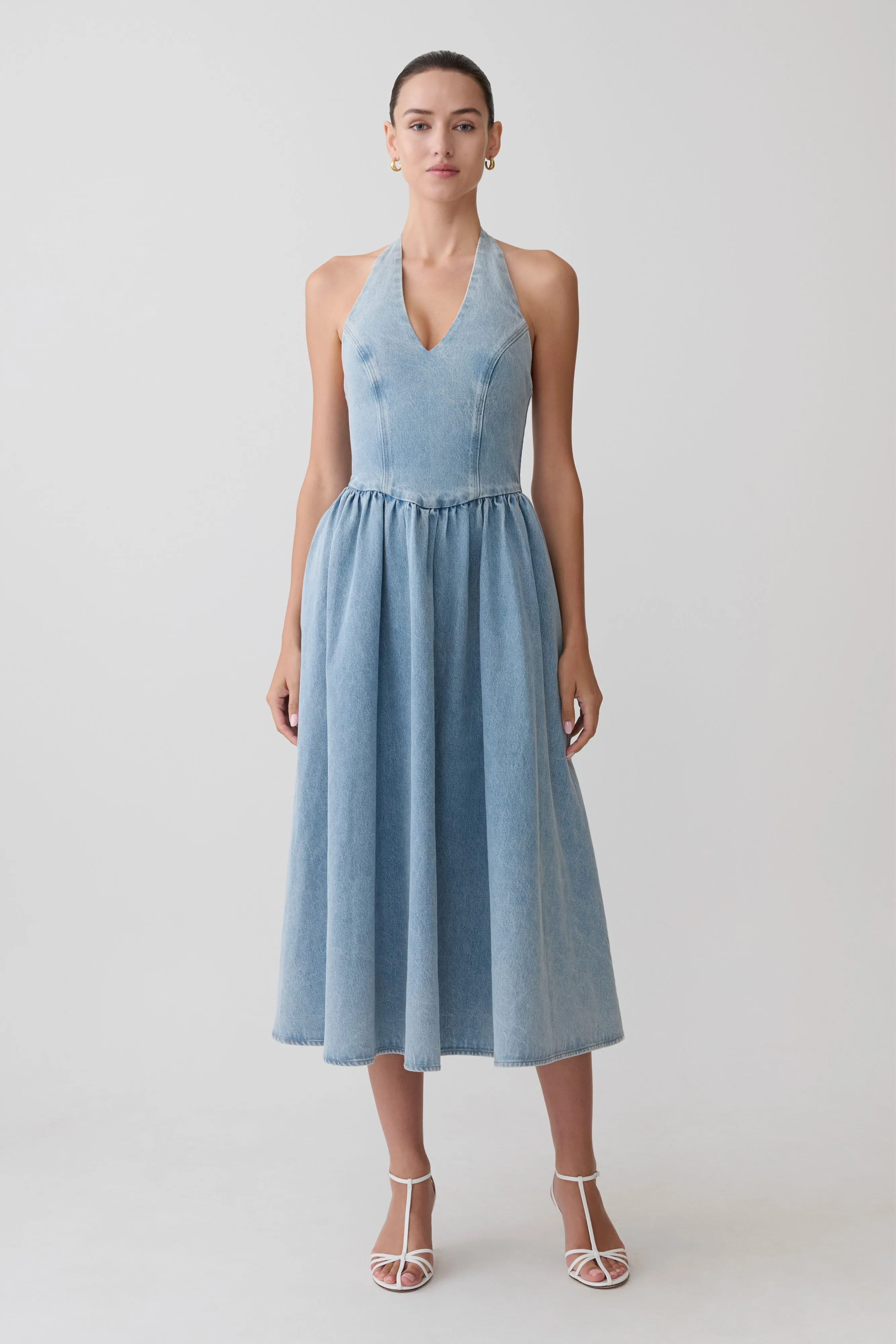 Miller Denim Halter Midi Dress - Classic Blue sold by Meshki