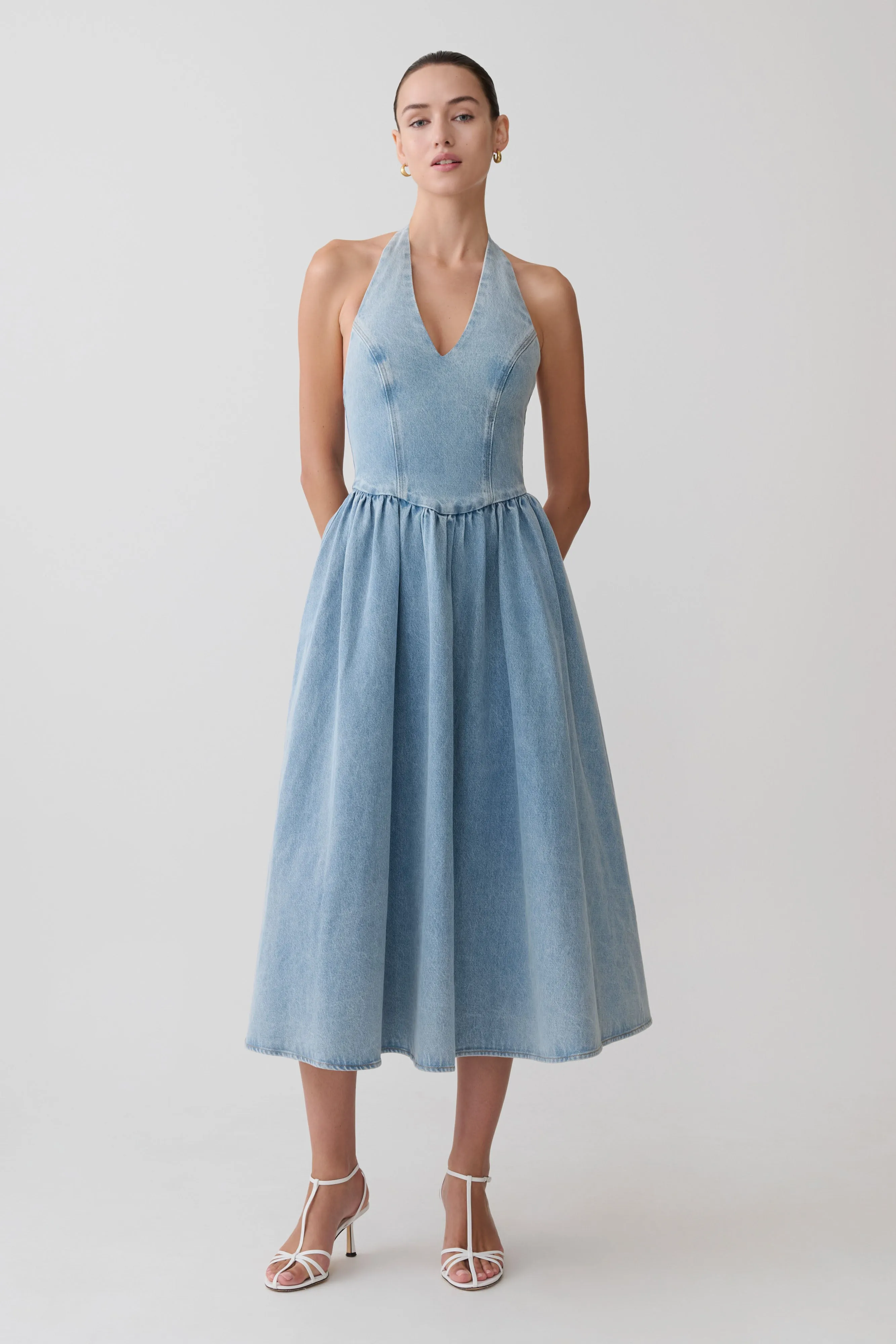 Miller Denim Halter Midi Dress - Classic Blue sold by Meshki product image thumbnail 5