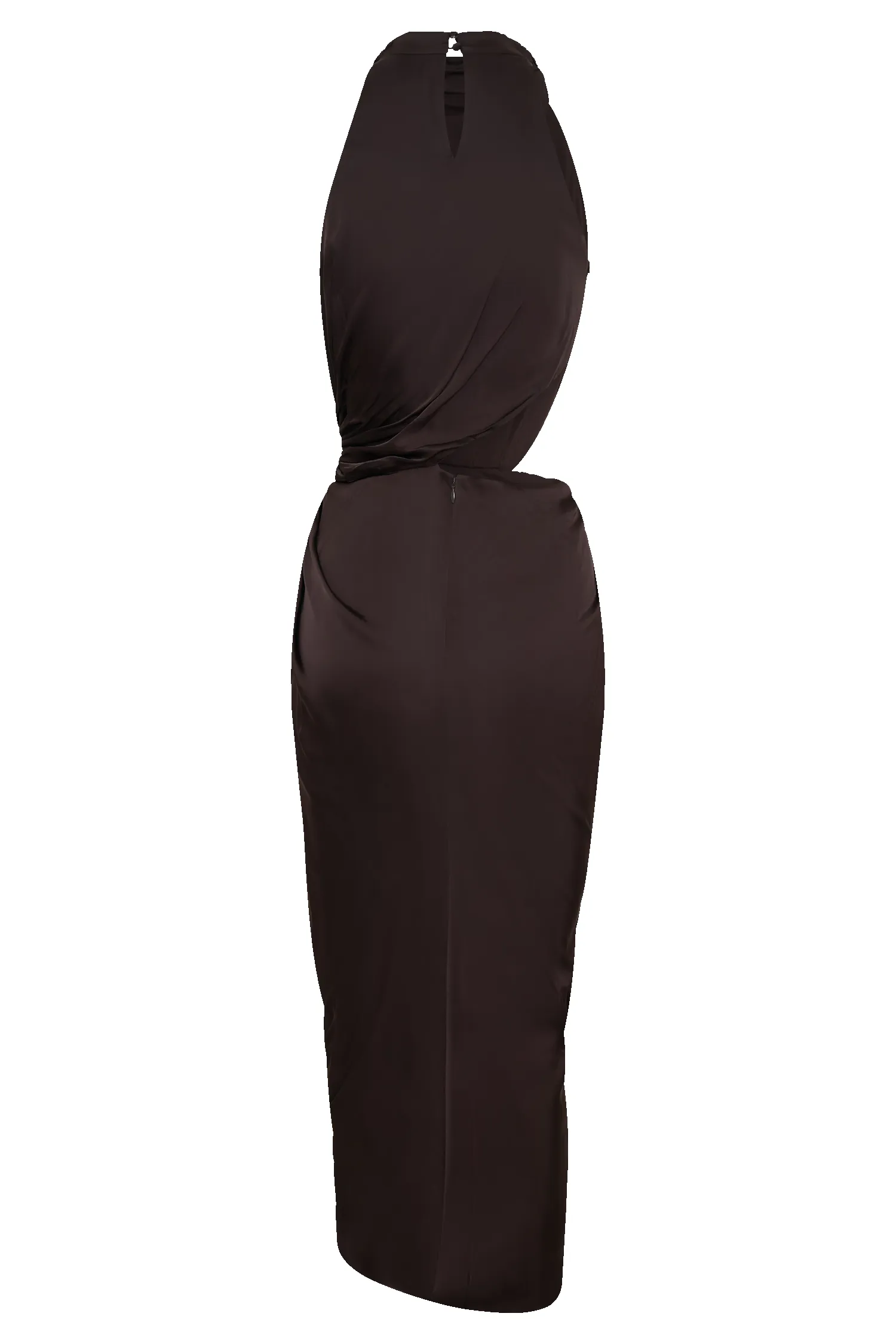 Aveline Draped Halter Midi Dress - Dark Chocolate sold by Meshki product image thumbnail 5