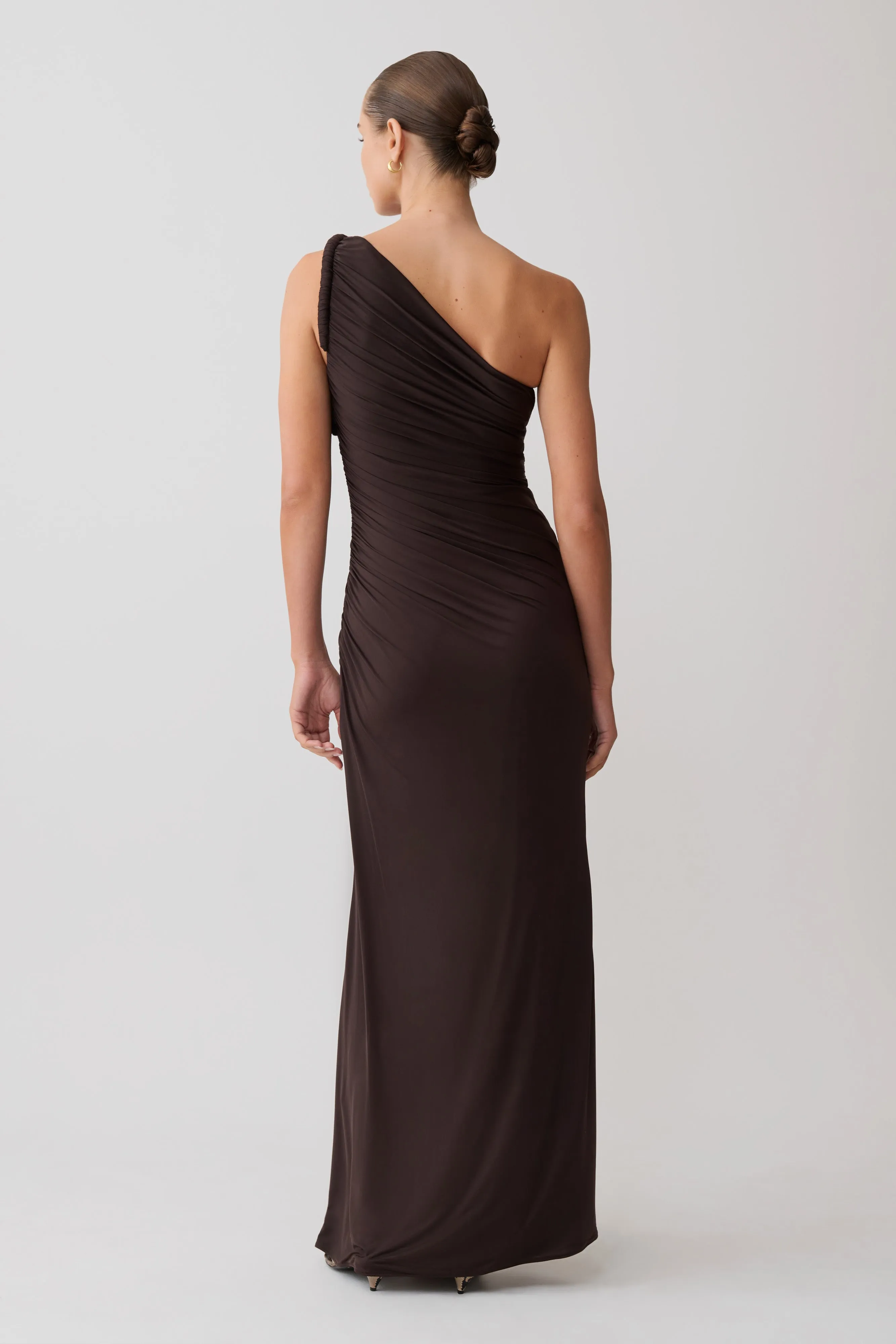 Ryn Twisted One Shoulder Maxi Dress - Dark Chocolate sold by Meshki product image thumbnail 2