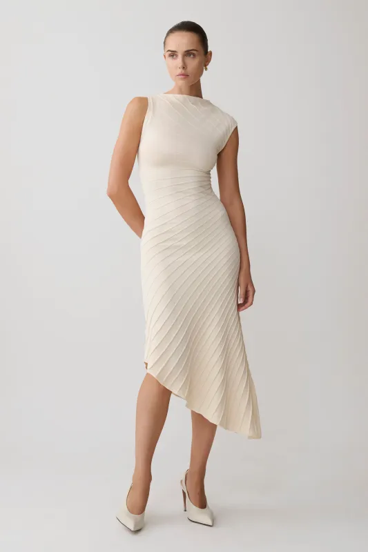 Milasandra Pleated Knit Dress - Ivory made by Meshki