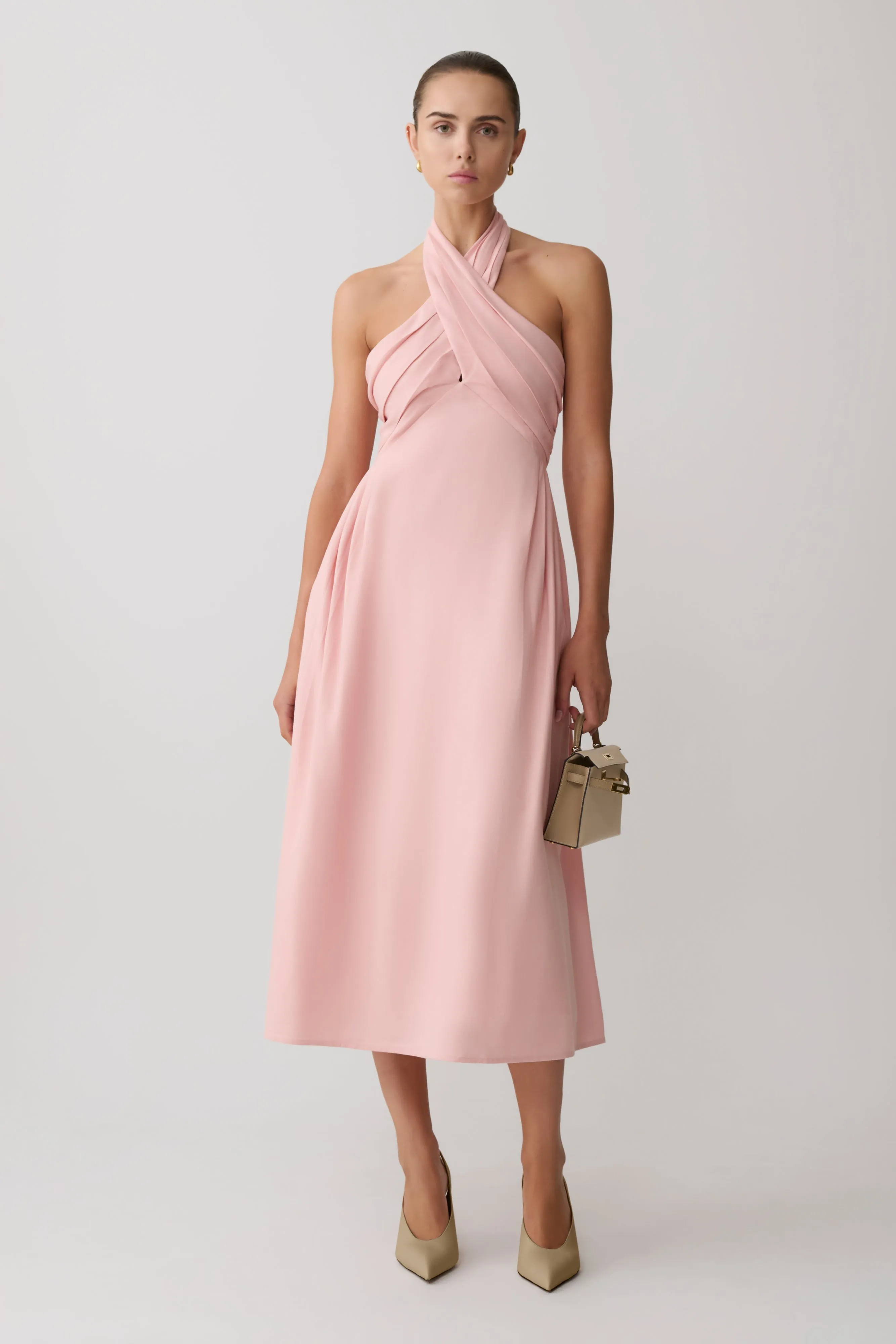 Rosie Linen Halter Midi Dress - Pink sold by Meshki