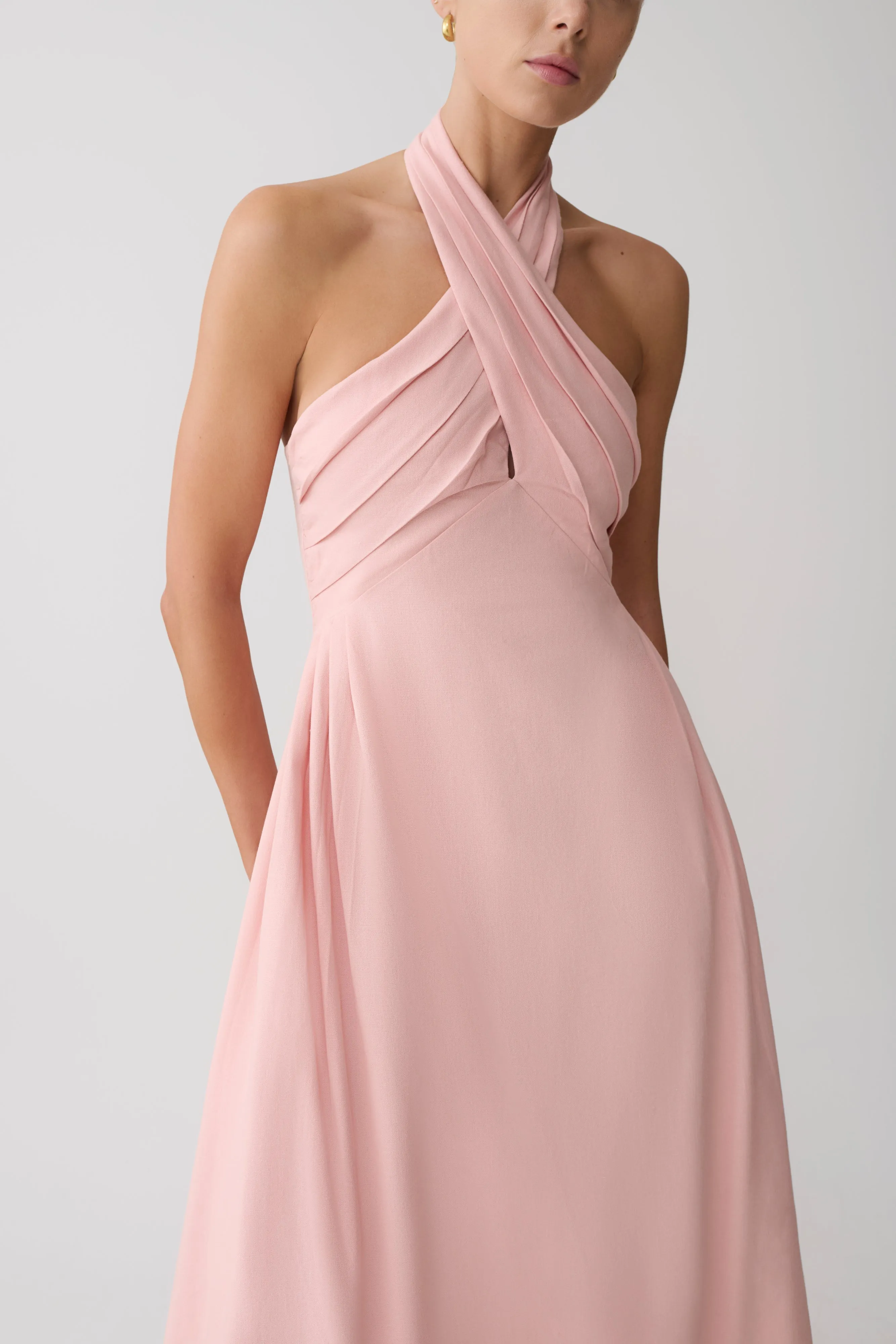 Rosie Linen Halter Midi Dress - Pink sold by Meshki product image thumbnail 3