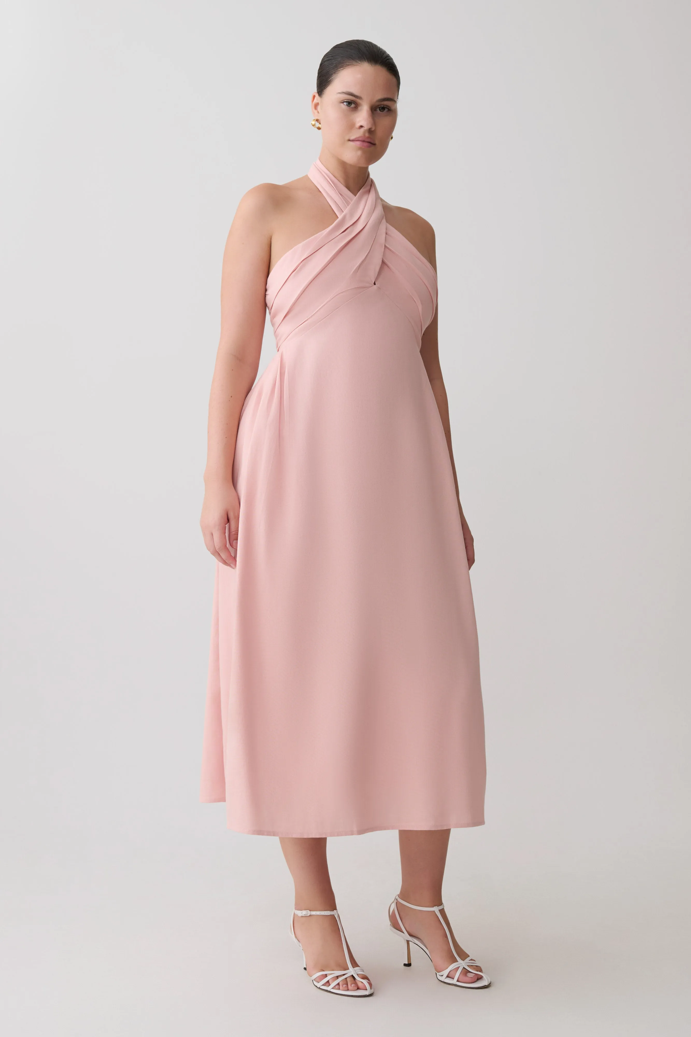 Rosie Linen Halter Midi Dress - Pink sold by Meshki product image thumbnail 5