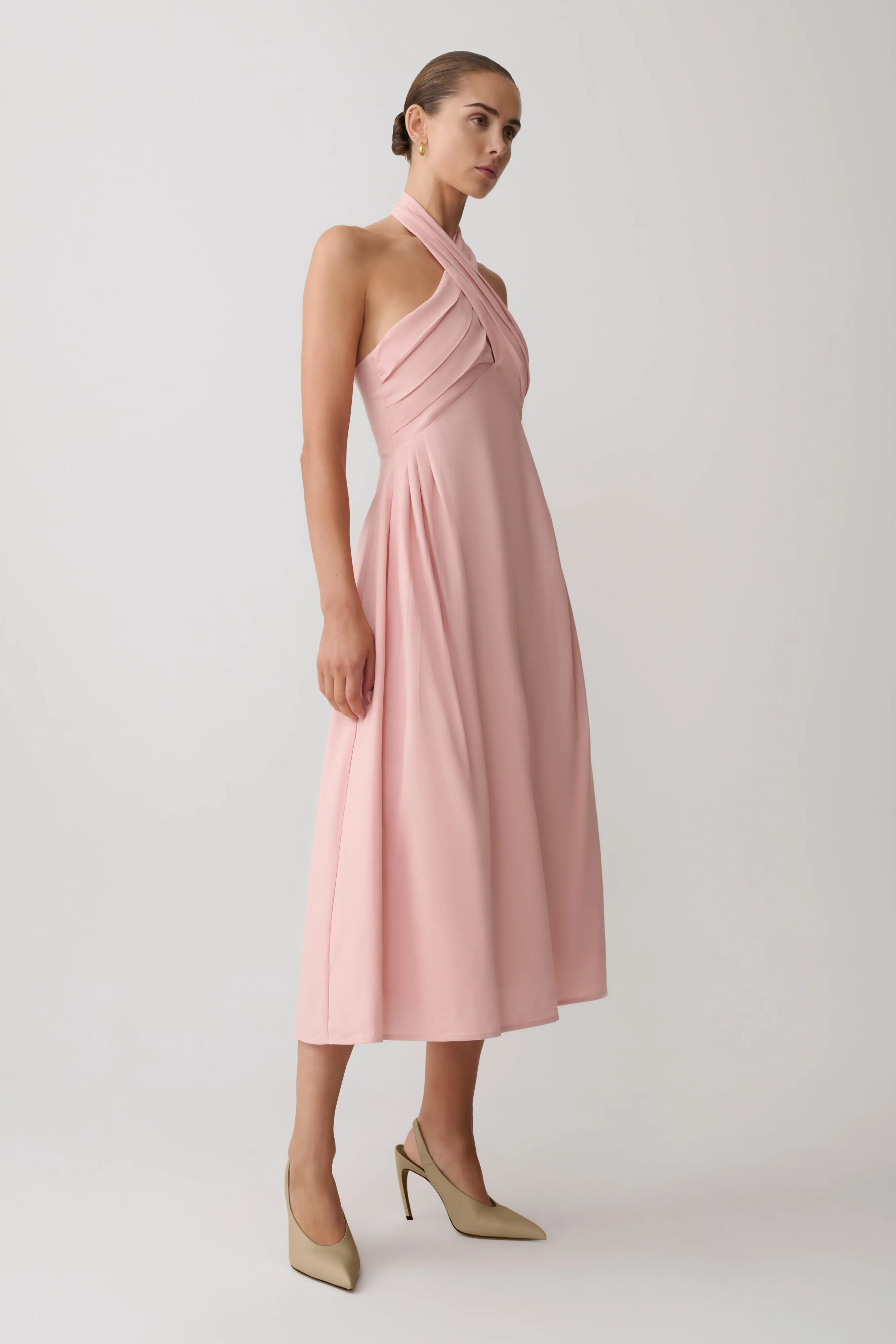 Rosie Linen Halter Midi Dress - Pink sold by Meshki product image thumbnail 4