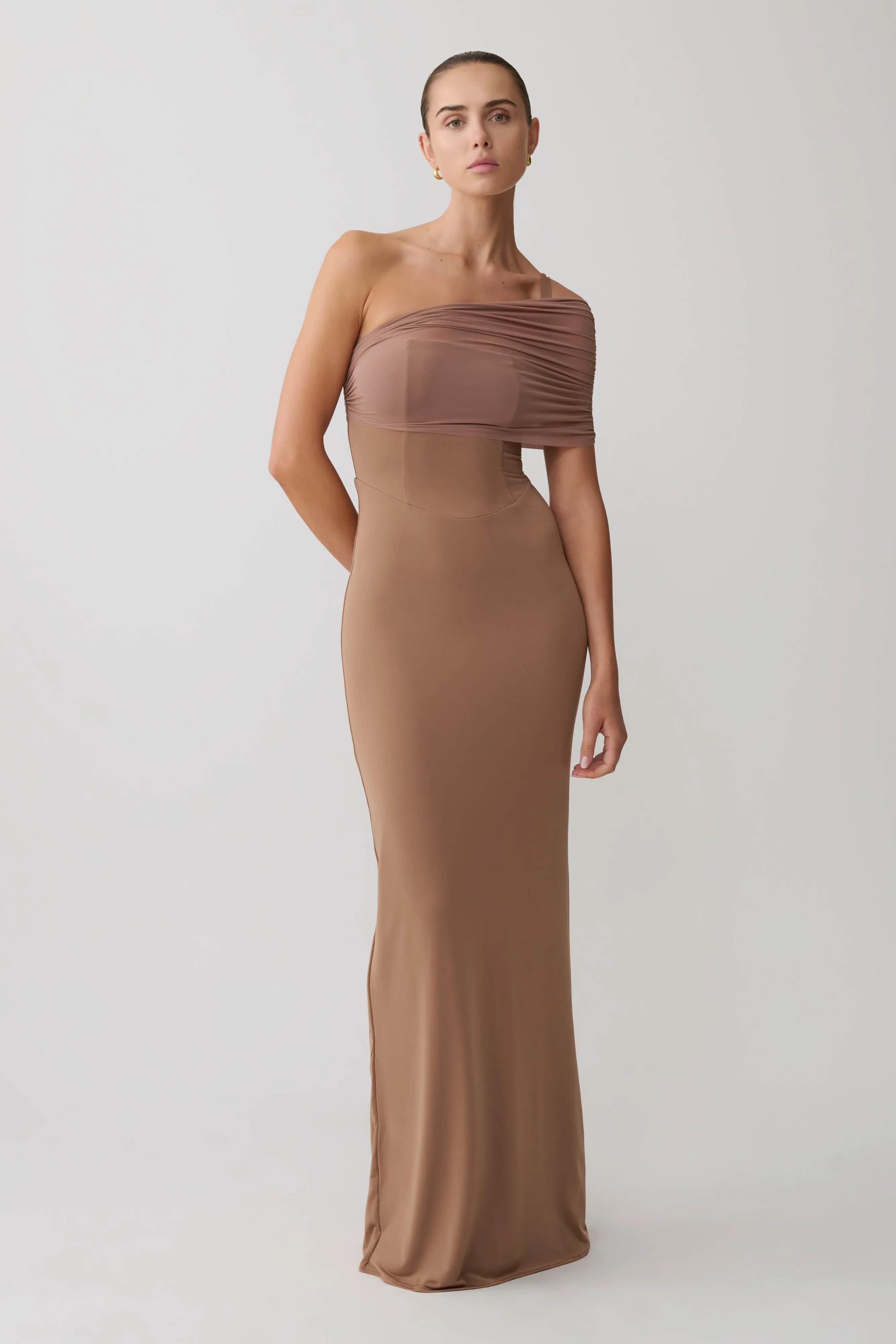 Hanh One Shoulder Mesh Maxi Dress - Tan sold by Meshki product image thumbnail 4