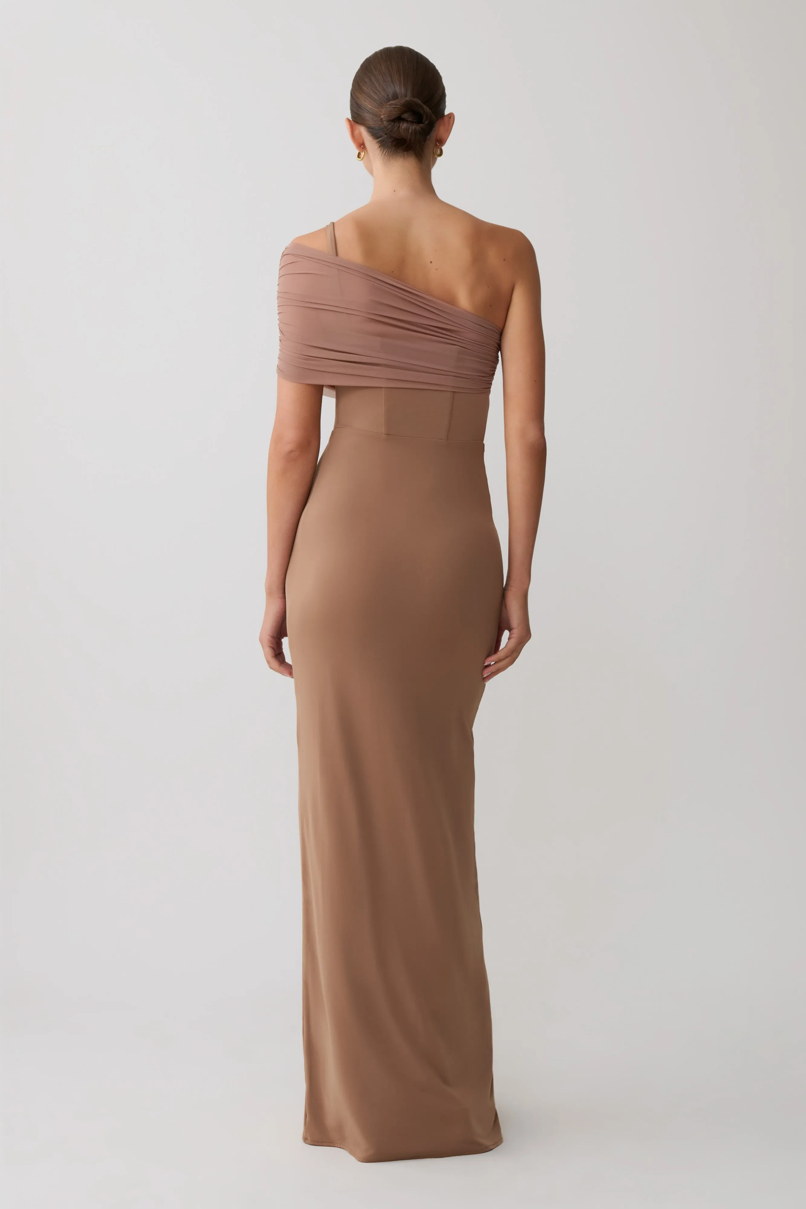 Hanh One Shoulder Mesh Maxi Dress - Tan sold by Meshki product image thumbnail 5